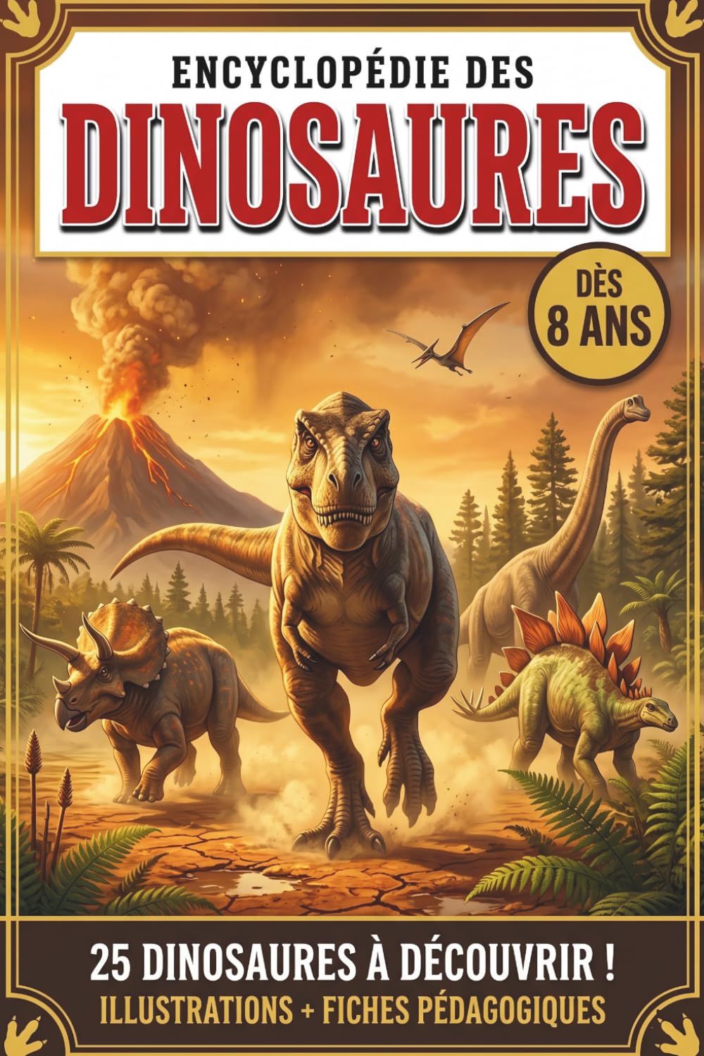 Encyclopedie dinosaures 8 ans: Le grand livre éducatif pour enfants passionnés de dinosaures - Illustrations et fiches pédagogiques en couleur, T-Rex et monde préhistorique, idée cadeau enfant