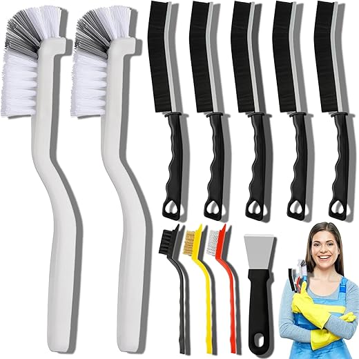 Hard Bristle Crevice Cleaning Brush, 11 Pcs Multifunctional Gap Cleaning Brush Tool Kits for Household, Full Sets Crevice Cleaning Brush for Kitchen Bathroom Toilet Crevice, Practical and Durable
