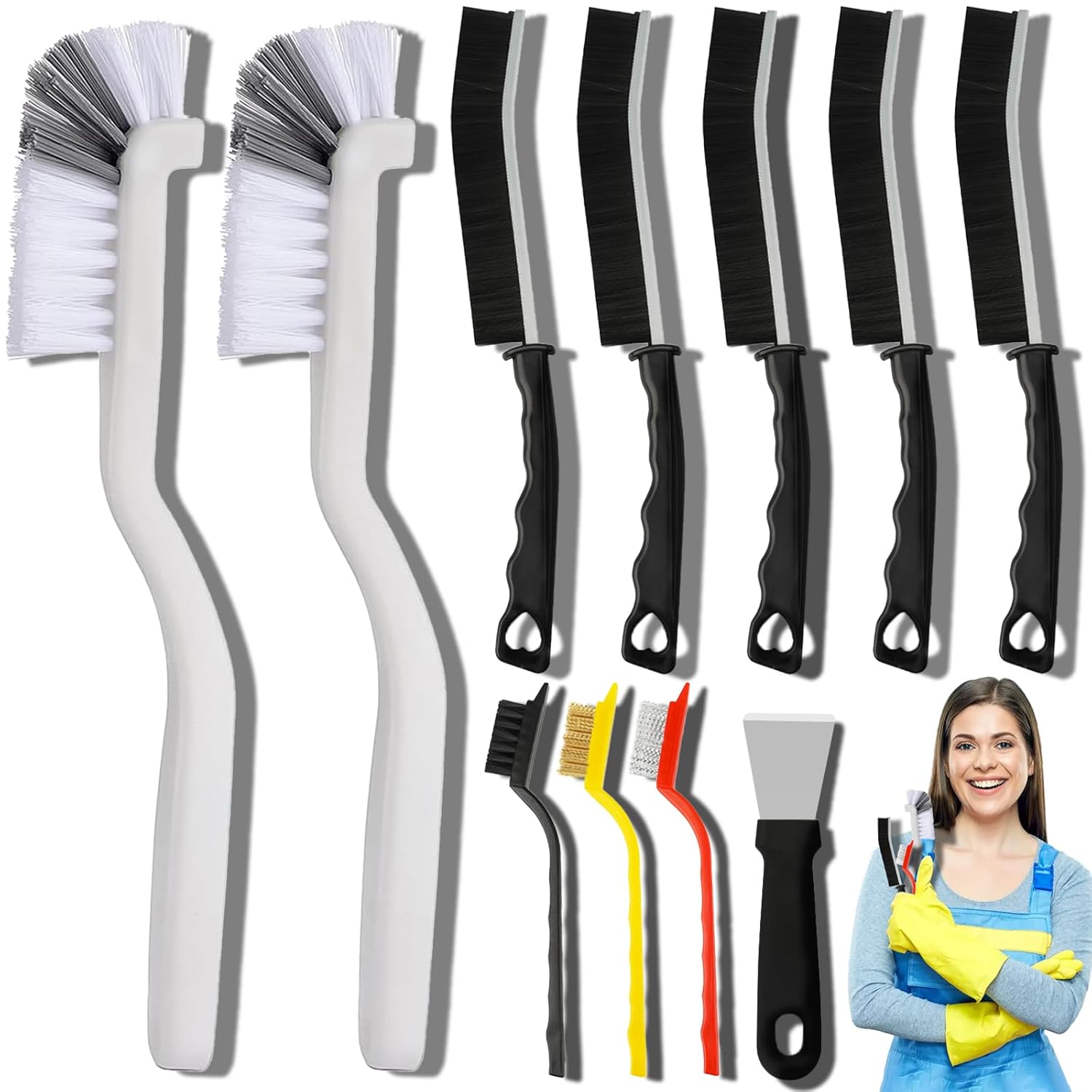 11Pcs Crevice Cleaning Brush Set Hard Bristle Cleaning Supplies for Kitchen Bathroom Corner Grout Sink Cup Teapot Bottle