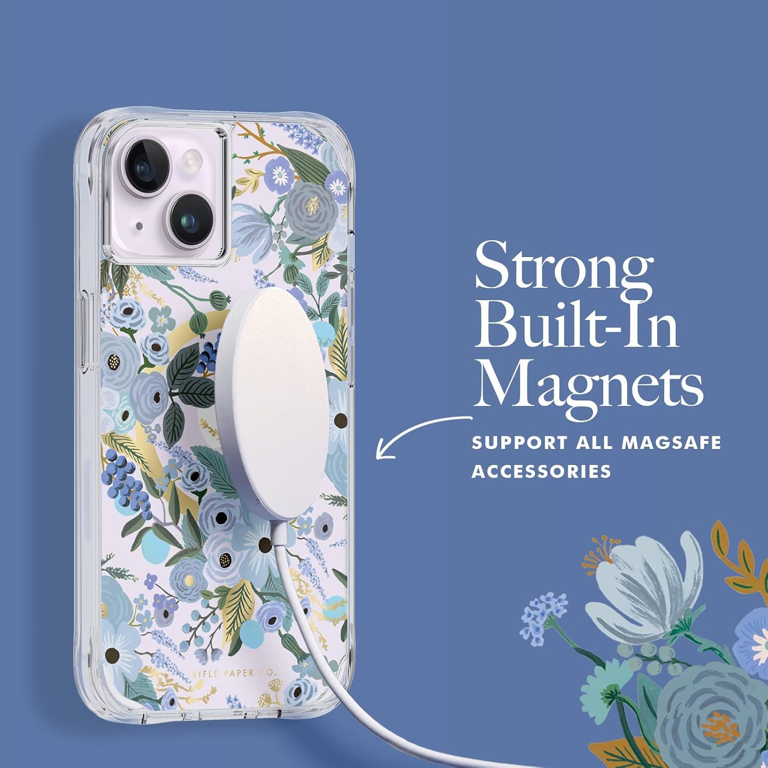 Rifle Paper Co iPhone 15 Plus / 14 Plus 6.7" Case [Compatible with MagSafe] [10ft Drop Protection] Cute with Floral Pattern, Anti-Scratch Tech, Shockproof Material, Slim Fit - Garden Party Blue image 5