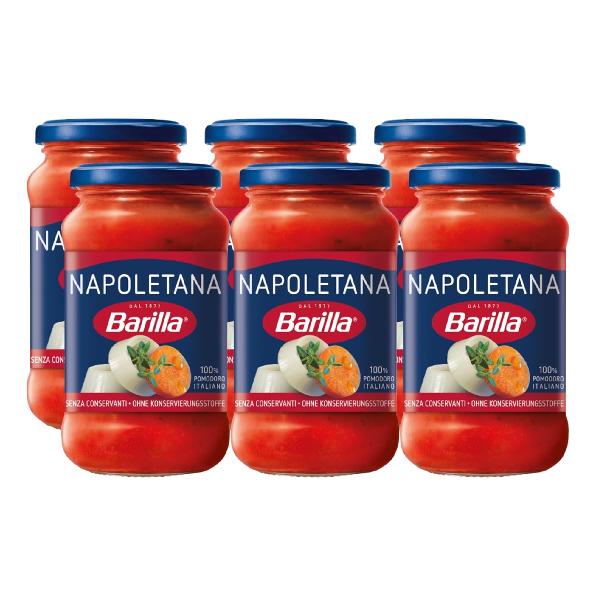 Barilla Napoletana Pasta Sauce 6 x 400g – Italian Tomato with Onion & Herbs – No Added Preservatives – Vegan – Ideal for Pasta & Pizza – Bulk Pack