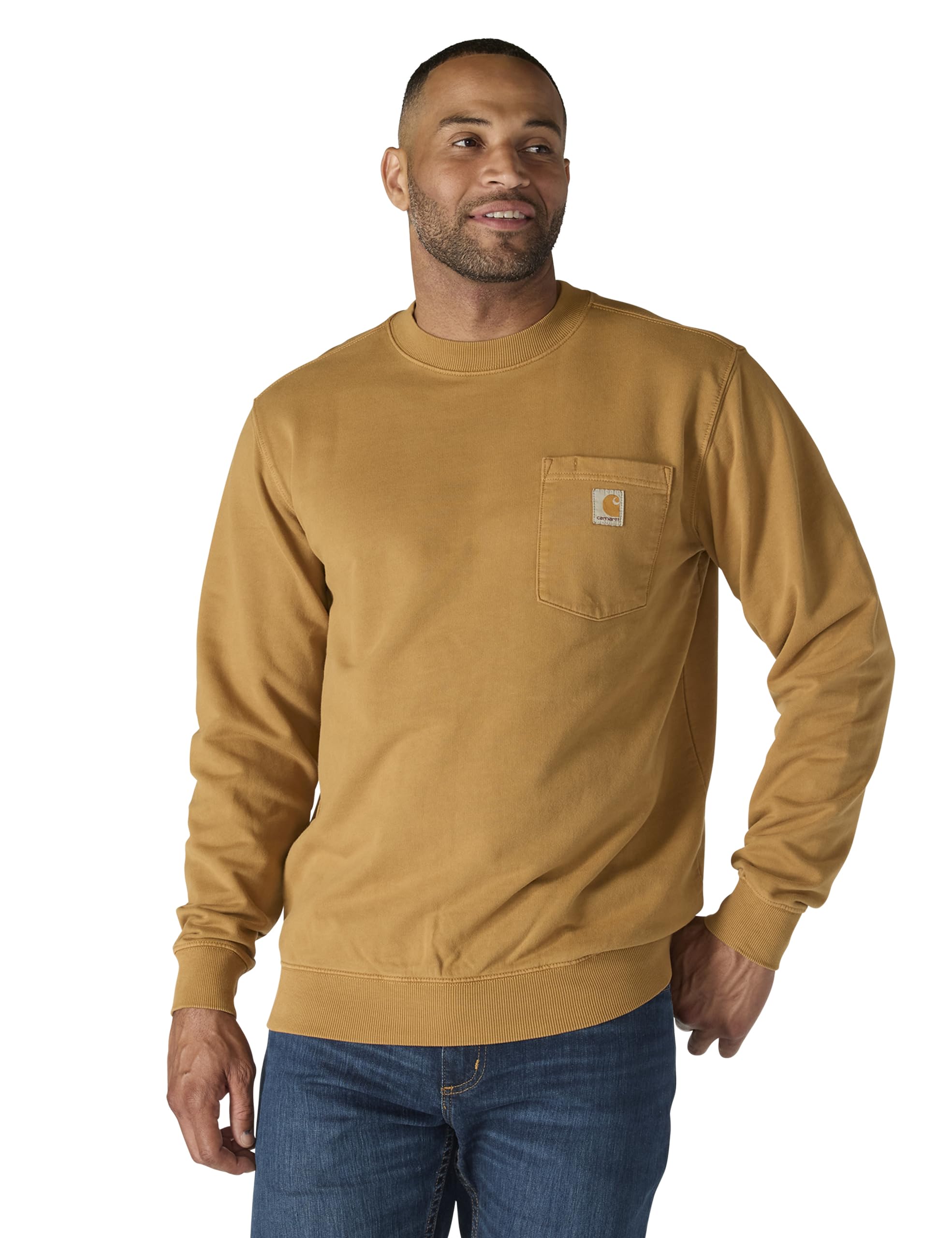 Carhartt Men's Brown Relaxed Fit Midweight Gart Dye French Terry Crewneck Pocket Sweatshirt, Xl