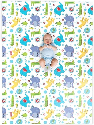 Fisher Price Gelli Mat - Tapete de espuma de lujo para bebé, extra grande, estampado de doble cara, resistente al agua, no tóxico, hipoalergénico,