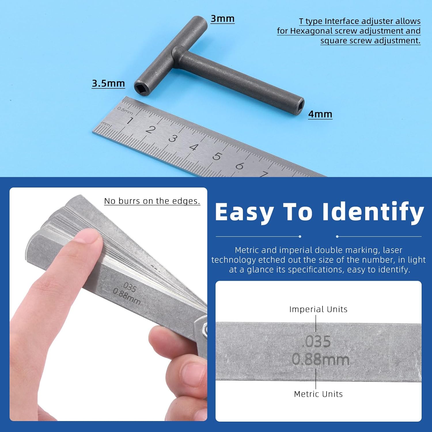 Glarks 5Pcs Motorcycle Engine Valve Screw Adjustment Tool Kit, 3Pcs 8mm 9mm 10mm Engine Valve Screw Spanner Engine Valve Screw Wrench and Straight Feeler Gauge for Motor Engine Valve Screw