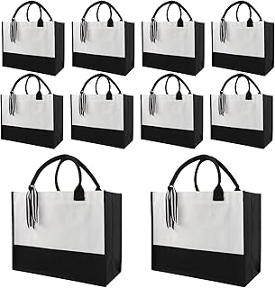 10 PCS classic black and white patchwork canvas tote bags, DIY personalized blank beach shopping bag for women, Mom, friend birthday gift