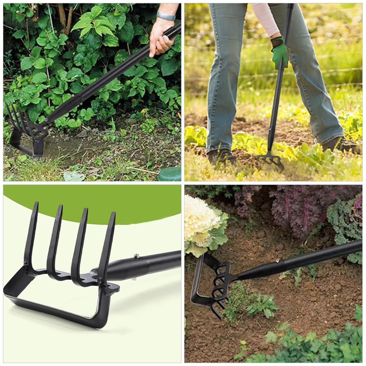 Rastrillo Mano Inoxidable Negro de Acero para Jardinería | Ligero, Afloja la Tierra y Excava, Herramienta de Jardín para Huerto y Labores Manuales
