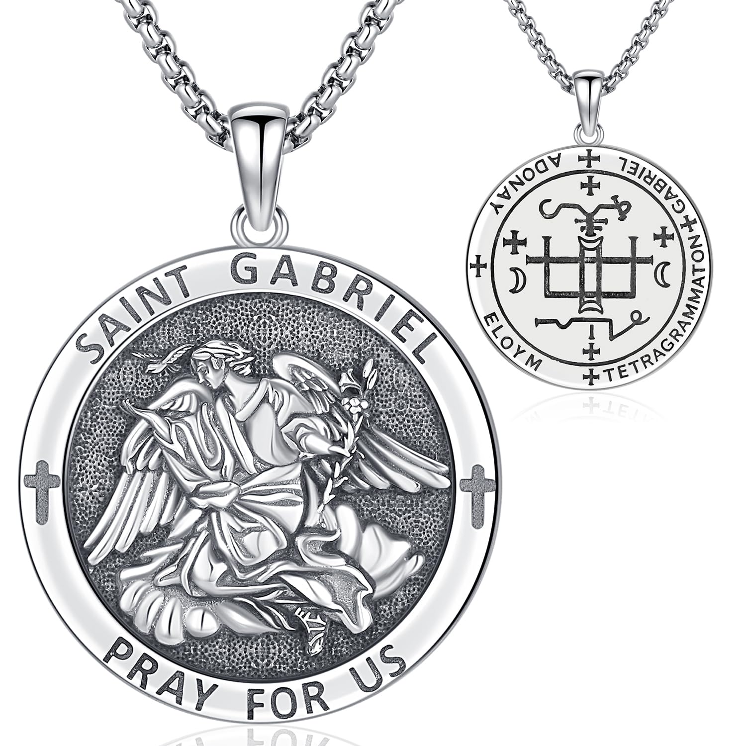 AniuS925 Sterling Silver St Michael/St Christopher/St Benedict/Saint Jude/Jesus Crucifix/St Uriel/Archangel Raphael/St Patrick/Saint Andrew/Saint Florian Necklace for Men Women Protection Amulet Pendant Catholic Medallions Jewelry with Gift Box