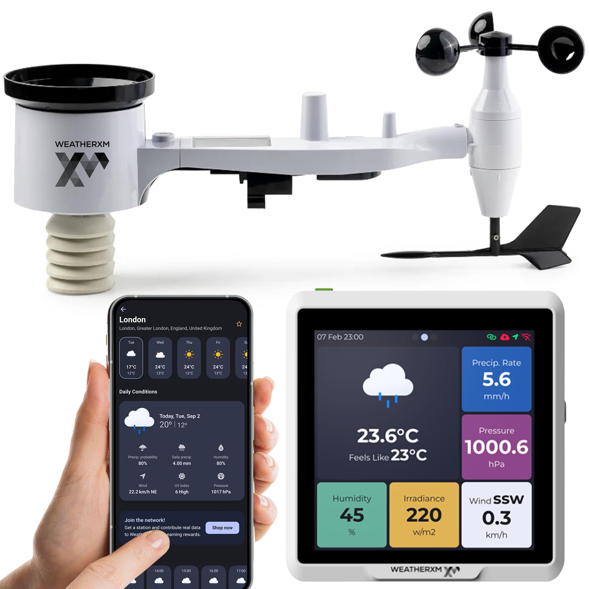 Stazione Meteo WiFi - Sensori 6 in 1 (Temperatura, Umidità, Vento, Pioggia, Pressione, Solare) - Previsioni Iperlocali, Display LCD Chiaro, Gateway WiFi, Installazione Fai da Te Semplice