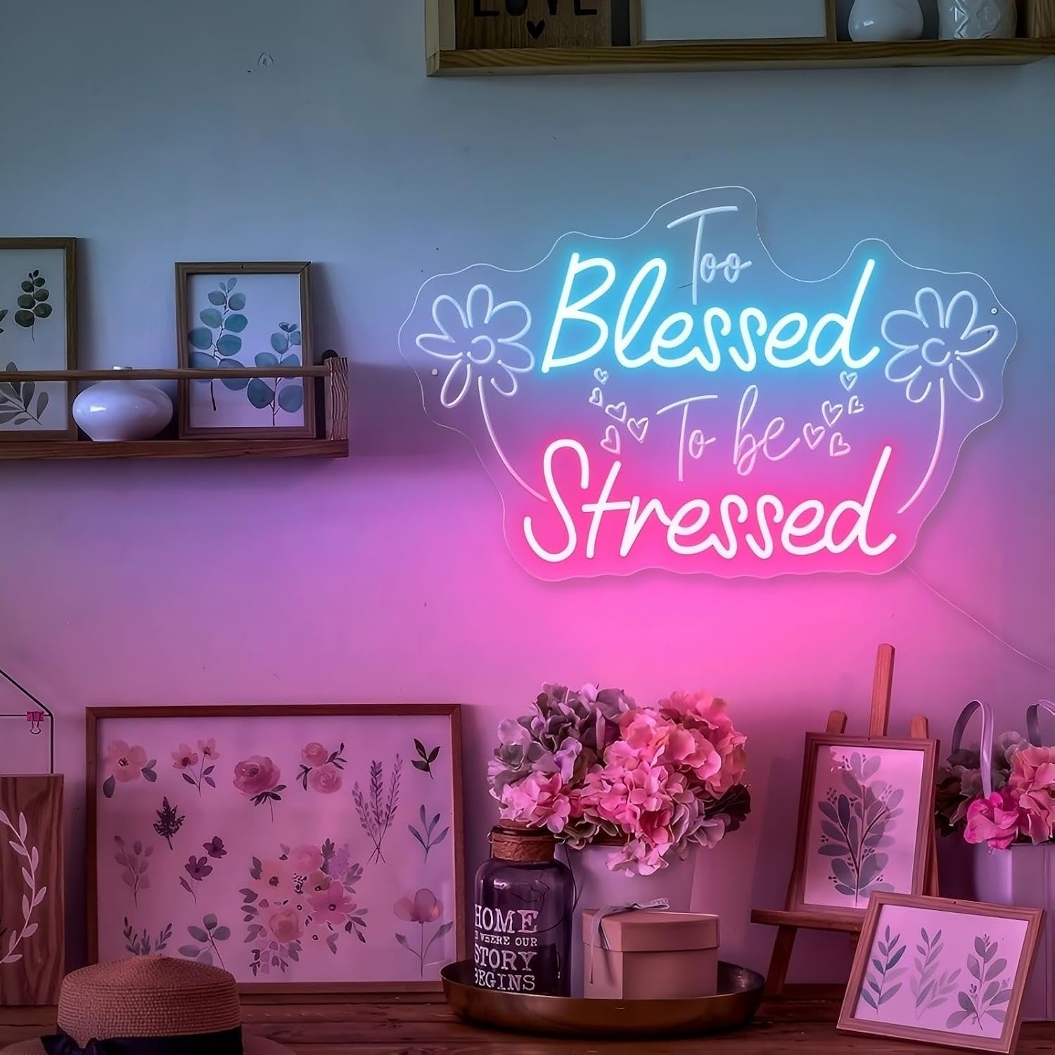 Too Blessed to be Stressed Neon Sign, Blessed Neon Sign, Custom LED Sign Room Decor, Neon Light for Living Room, Valentine'S Day Decorations Gifts for Lover, Wedding Anniversaries Party