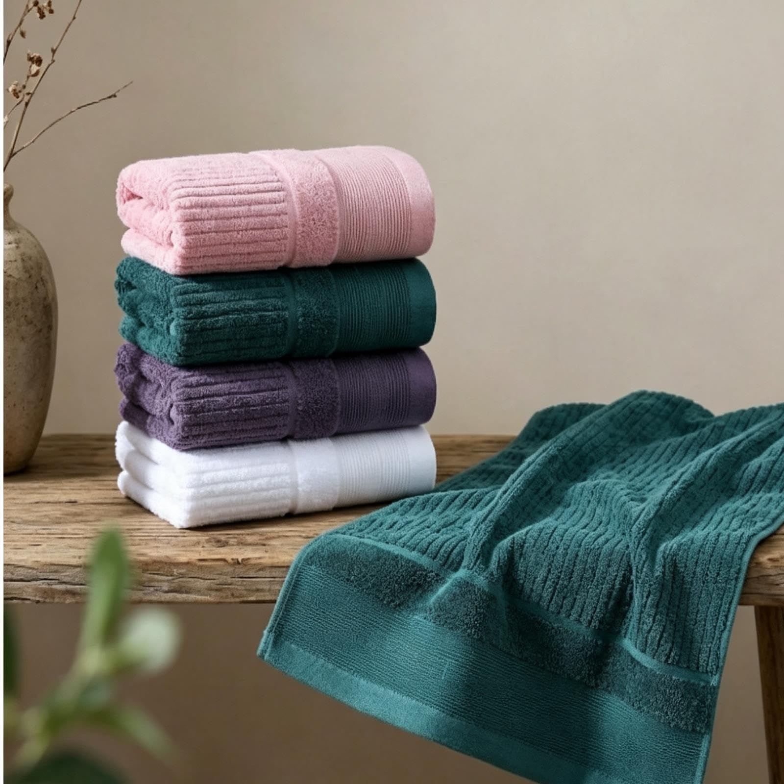 Set Asciugamani 2 Pezzi Grande e Medio Asciugamano Bagno Cotone Morbido