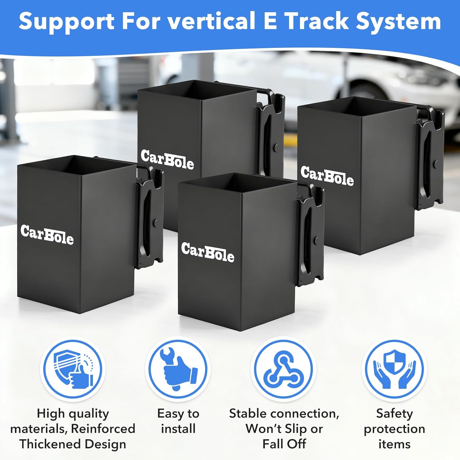 CarBole E Track Tool Holders for Truck, Warehouses, 4 Pack E Track Accessories Garage Organization to Keep Garden Tools