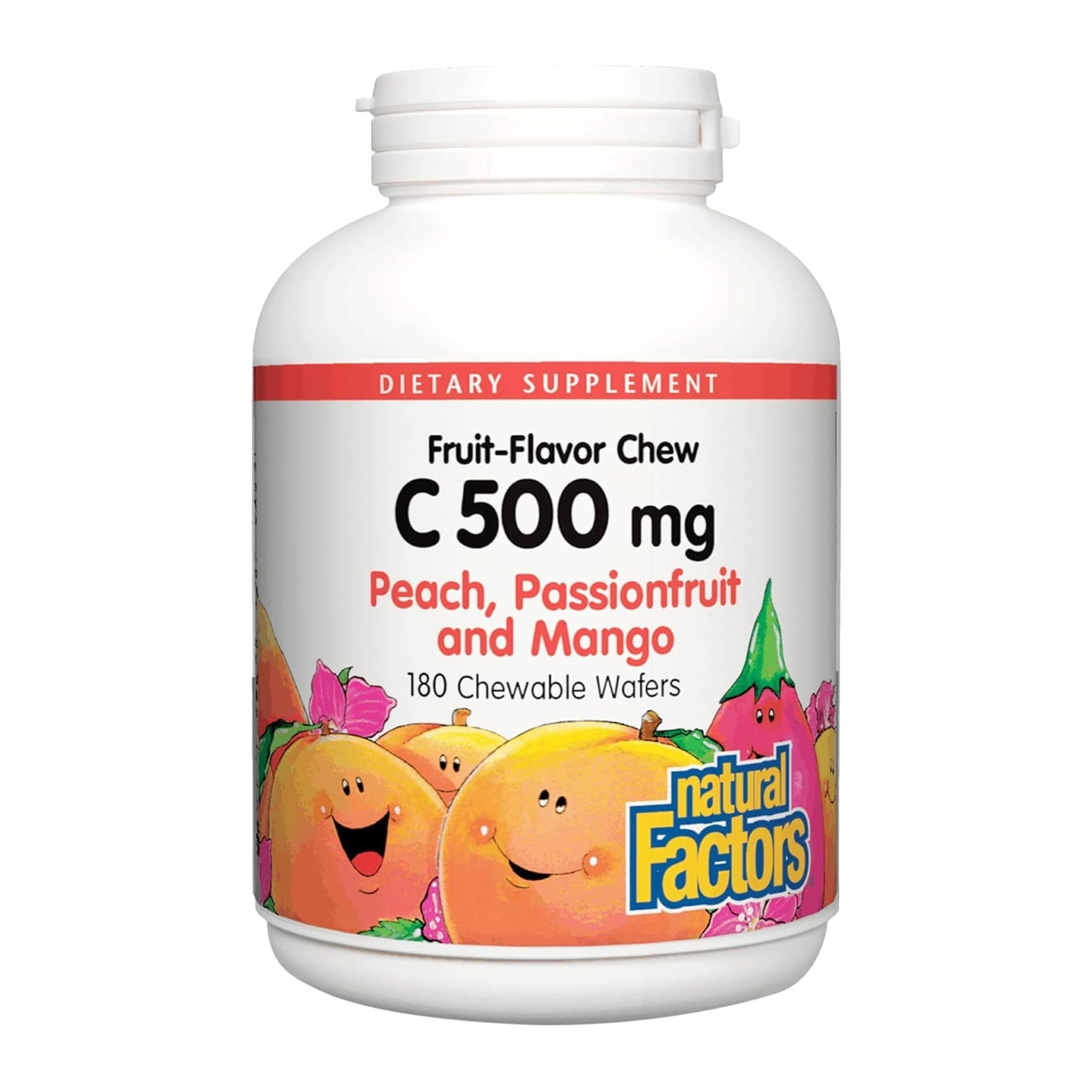 Natural Factors Vitamin C 500 mg Chewable Wafers, 270 Count Peach, Passionfruit and Mango 180 Count (Pack of 1)