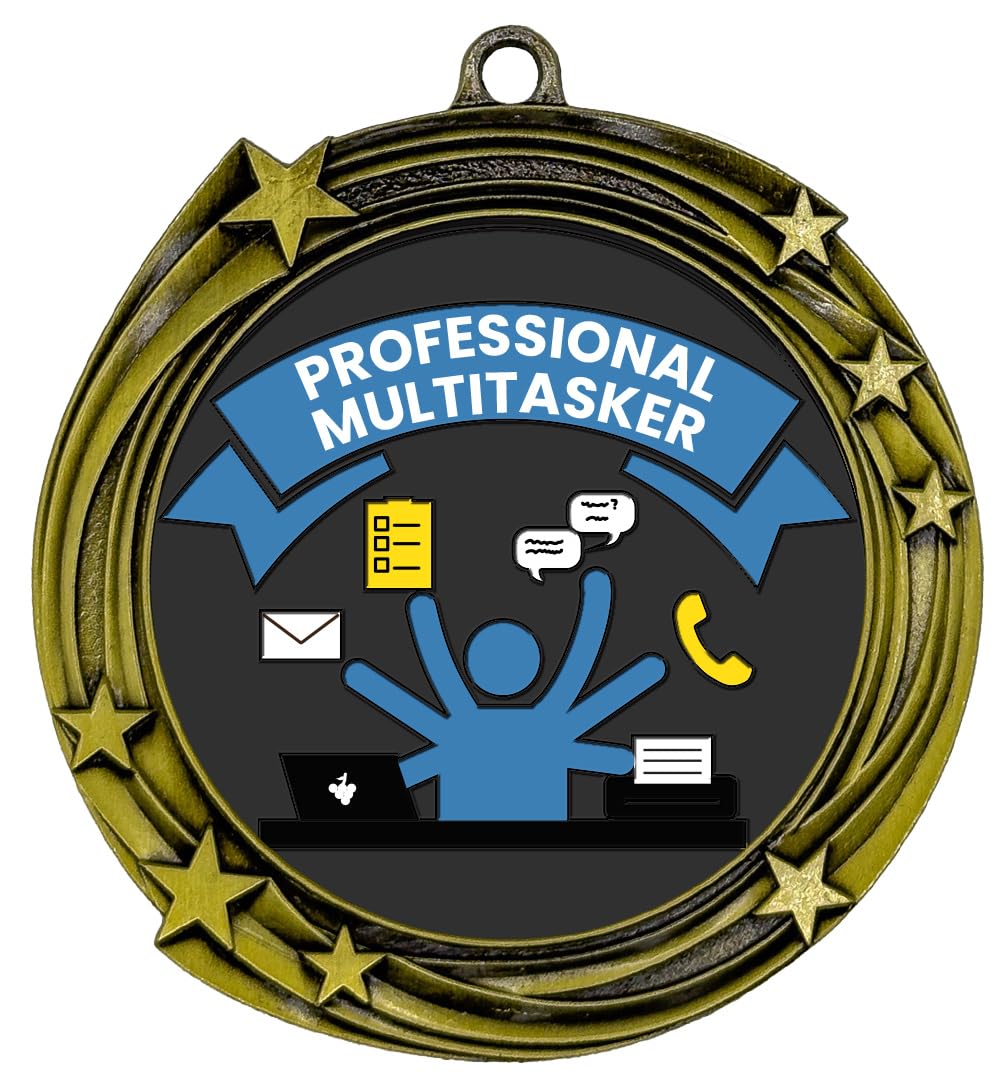 Professional Multitasker Novelty Stars Design Medal | Funny Coworker or Family Award | High Relief Quality Metal Medal