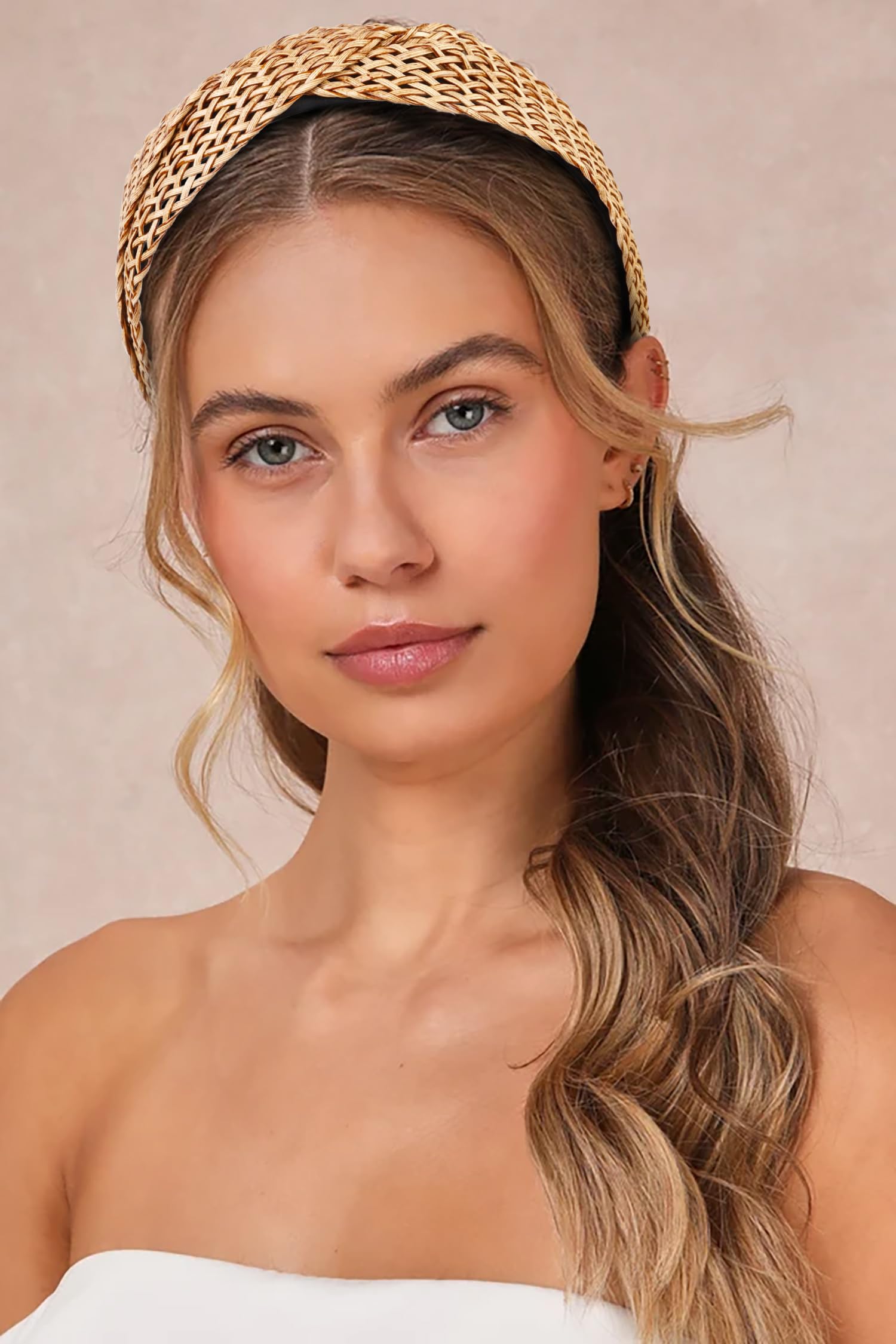2 Pack Woven Straw Twist Hairbands Boho Non Slip Wide Headbands Amazon.com : Tobeffect Straw Headbands for Women, 2 Packs  main image 2