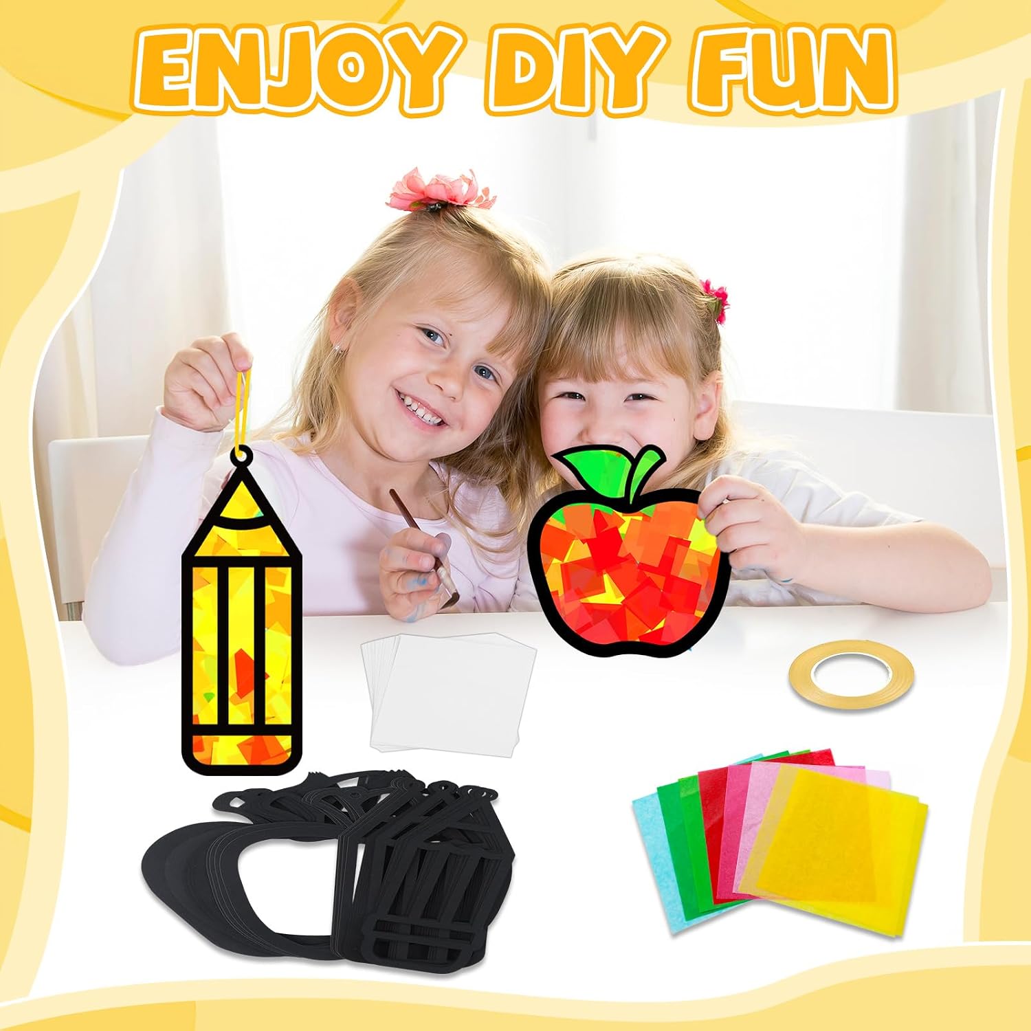 32 Sets Back to School Apple Pencil Suncatchers Craft Kit DIY Window Stained Glass Effect First Day of School Paper Craft Home Classroom Decoration Kid Birthday Gift Creative Art Project Activity Game image 4