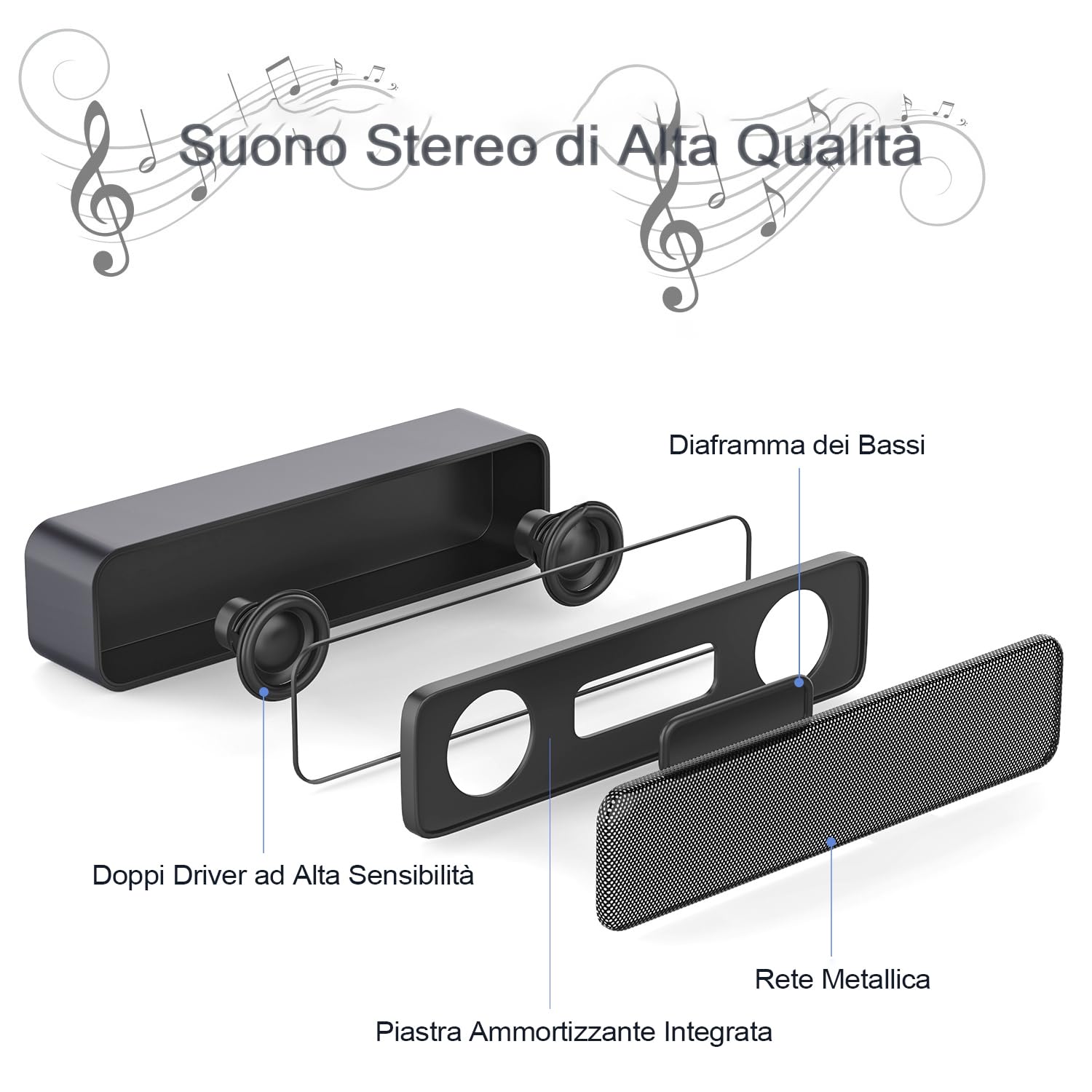 Mini Altoparlante per PC, Casse Computer con Alimentazione USB, PC Stereo Sound Portatile Soundbar per Tablet Desktop Laptop e Banco Cassa