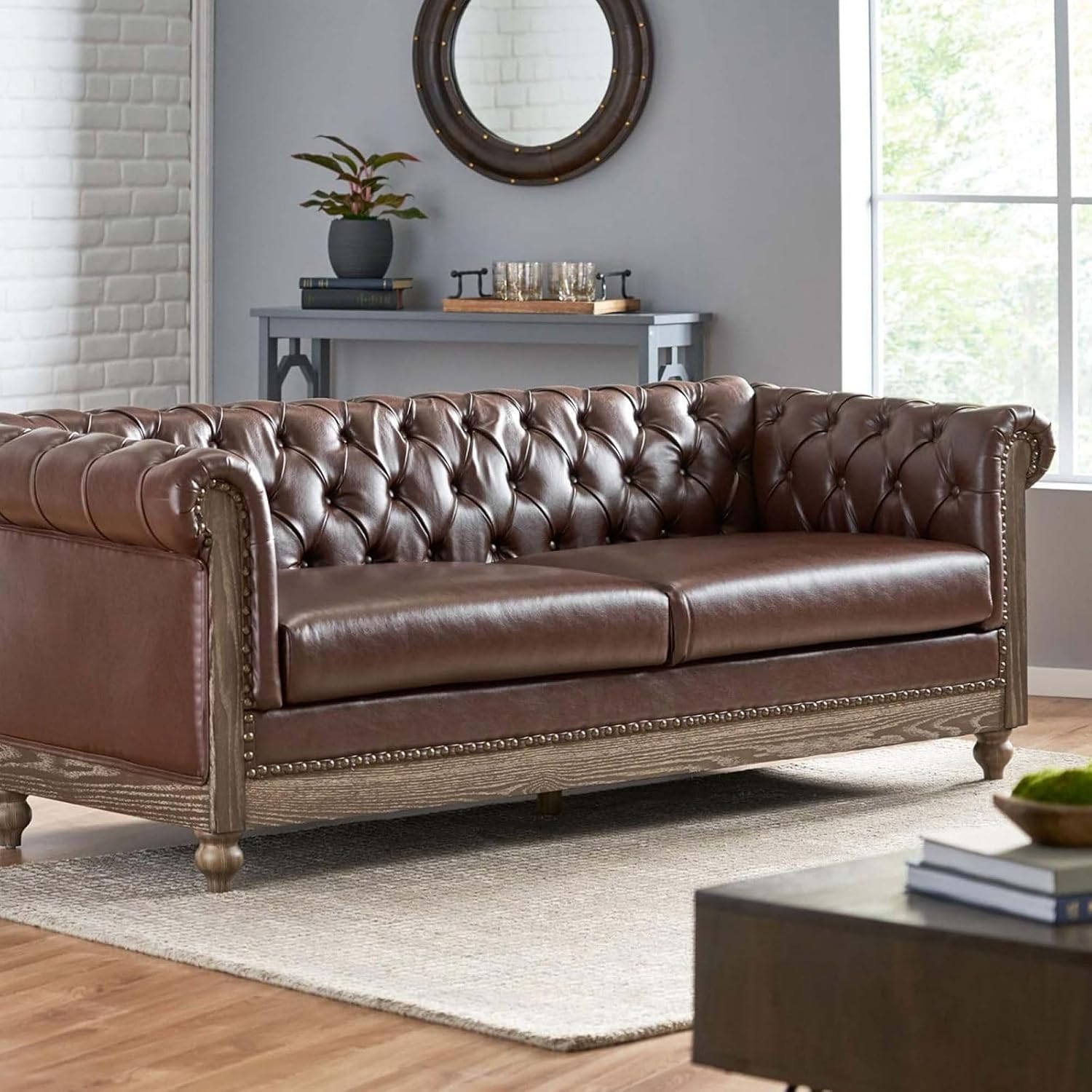 Amazon.com: Merax PU Chesterfield Sofa, Retro Style Upholstered 3 ...