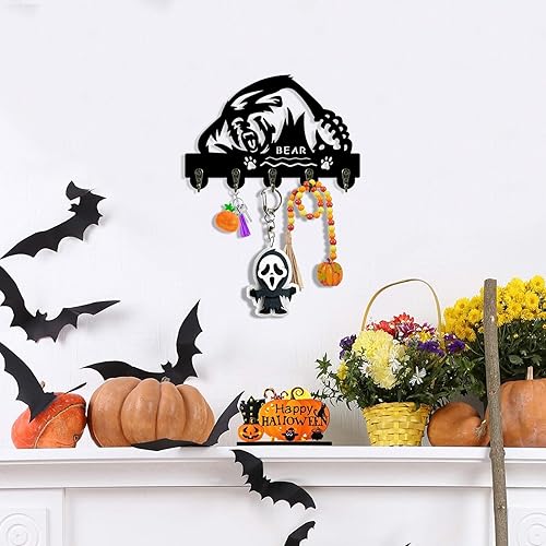 Miniatura 4 de Soporte para llaves de oso para pared, ganchos de pared de oso, decoración artística de pared de oso de animal, montado en la pared de madera,