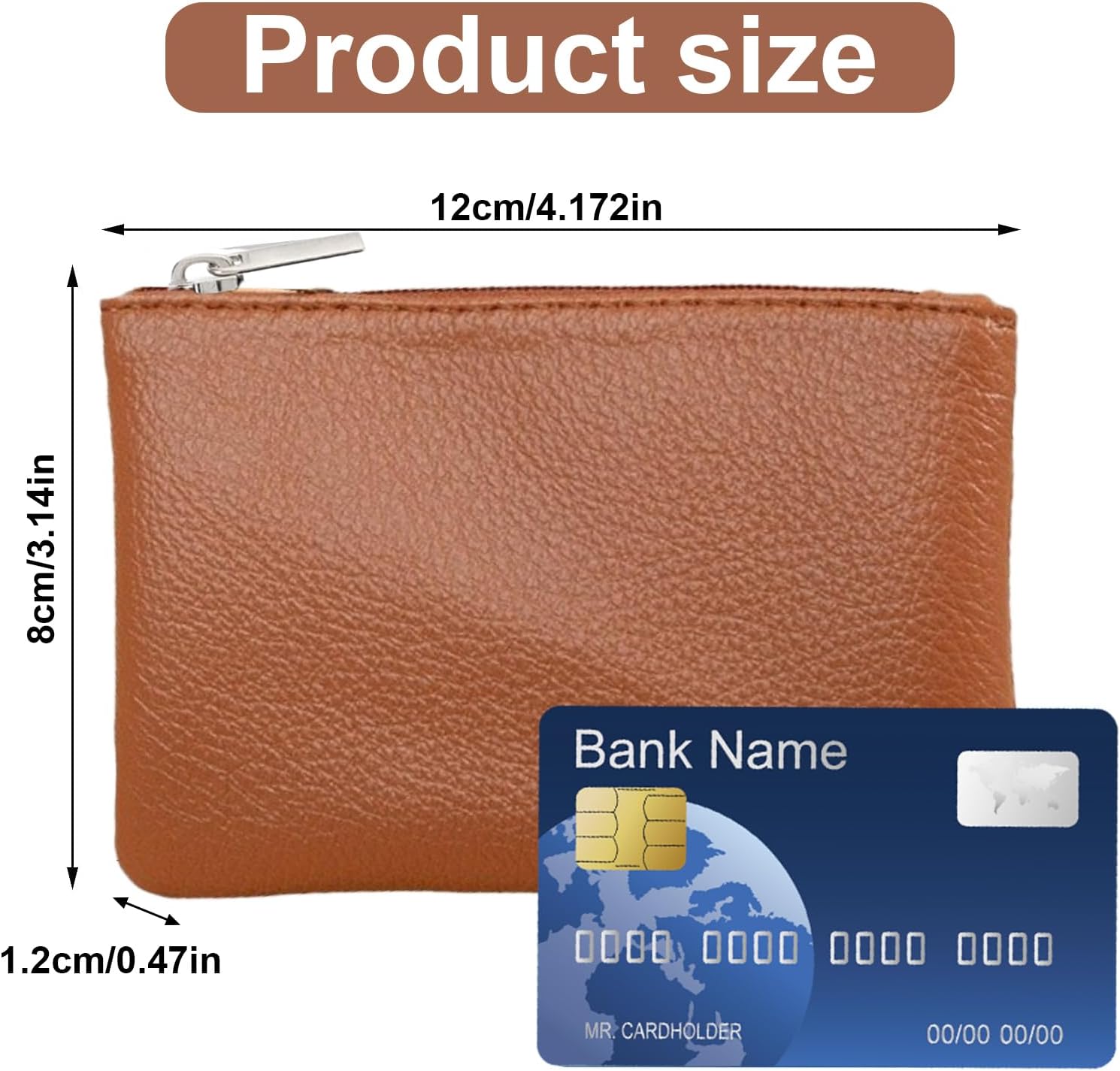 2 Pack Leather Zipper Coin Purse, Portable PU Leather Coin Purse,Mini Coin Pocket Pouch Change Holder, Coin Pouch with Zipper for Men Women Headset Credit Card ID Key Lipstick (Black&Brown)