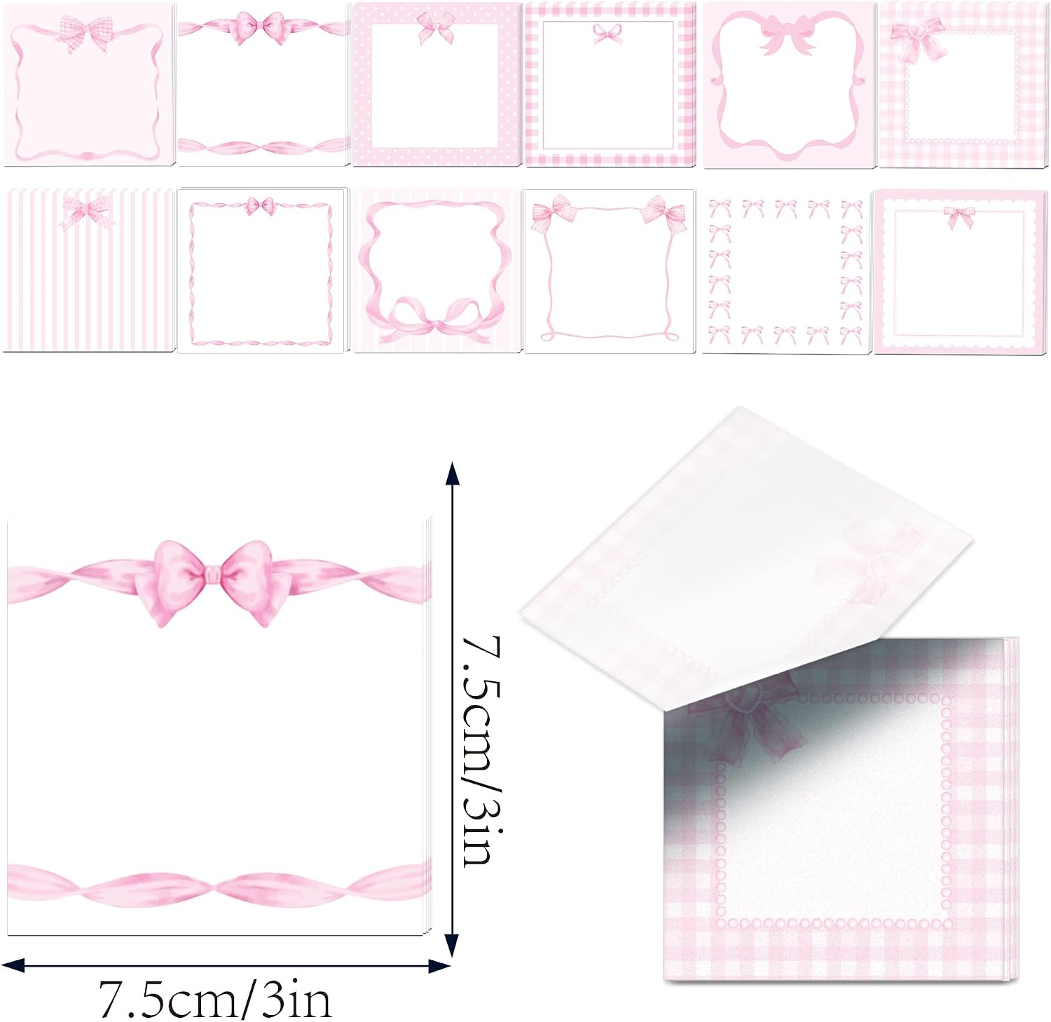 Pink Bow Pattern Sticky Notes 240pcs Adhesive Sticky Stickers DIY for Office School Notepad Memo Pads Supplies, 3 * 3inch image 3