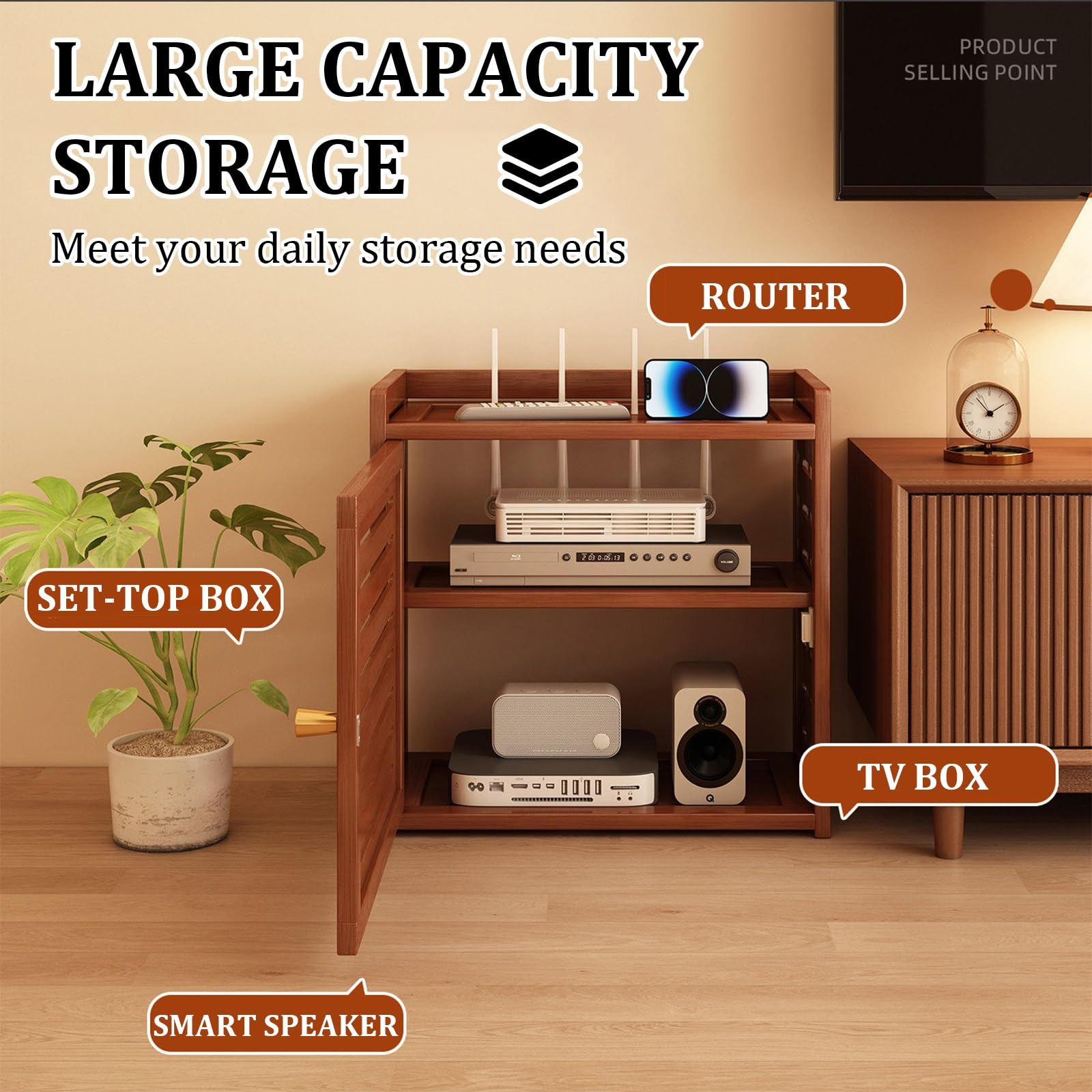 Armadio di archiviazione router WiFi, organizer a doppio strato per modem, presa multipla e gestione dei cavi, ideale per uso domestico e ufficio
