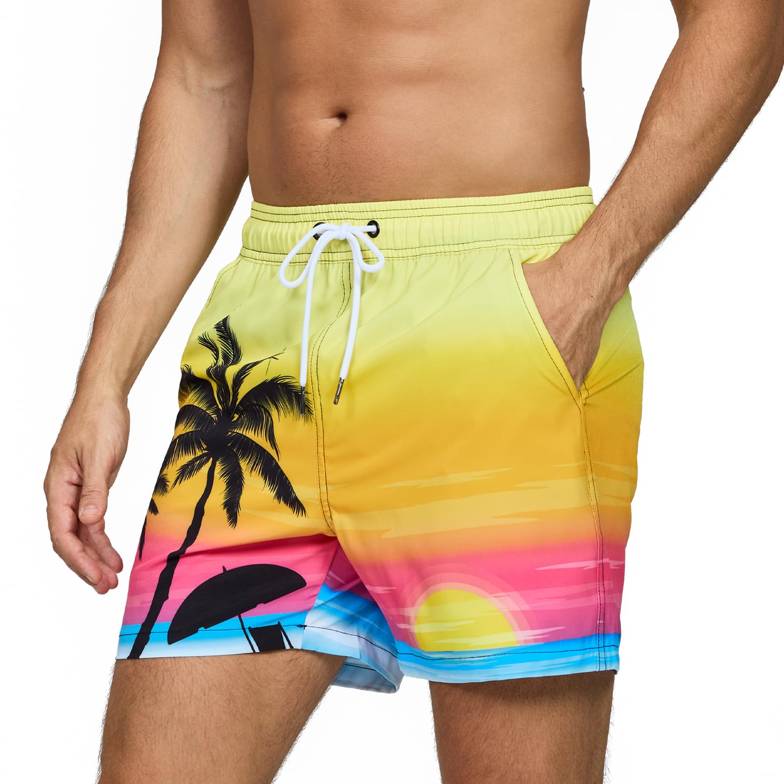 Maillot de Bain Homme Séchage Rapide Short Imprimé D'été Short de Bain Plage avec Poche Zippée et Respirant Doublure en Maillots
