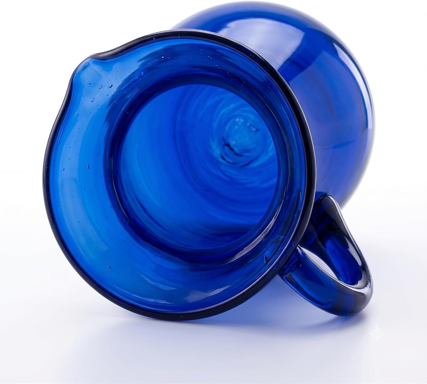 Hand Blown Glass Pitcher Cobalt Blue Color, 2 Liter (68 oz) Capacity, Handmade Mexican Glass Water Pitcher, Pear Shape, Artisan Drink Pitcher for Water, Juice, Lemonade & Iced Tea