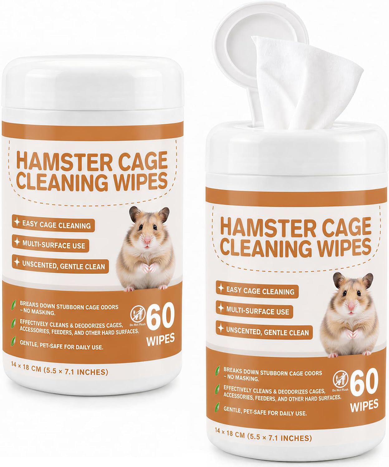 Hamster Cage Cleaning Wipes, Unscented, 2 Pack, 120 Wipes Total | Unscented Hamster Cage Cleaner for Hamster Habitats & Small Animal Cages, Pet Cleaner for Cages, Feeders & Accessories