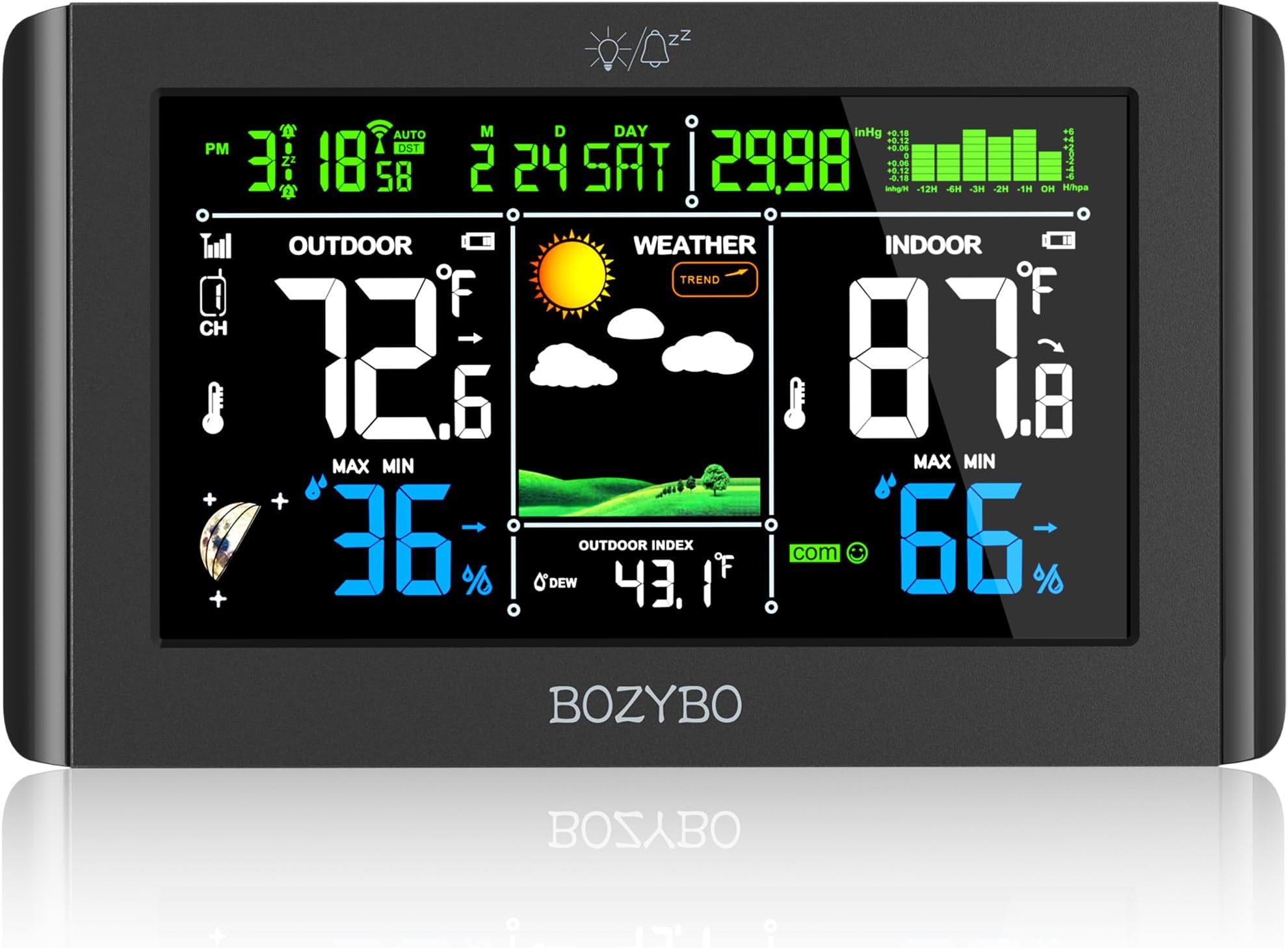 Weather Station Wireless Indoor Outdoor Thermometer: Digital Weather Thermometer with Atomic Clock Temperature Humidity Monitor with Calendar Adjustable Backlight