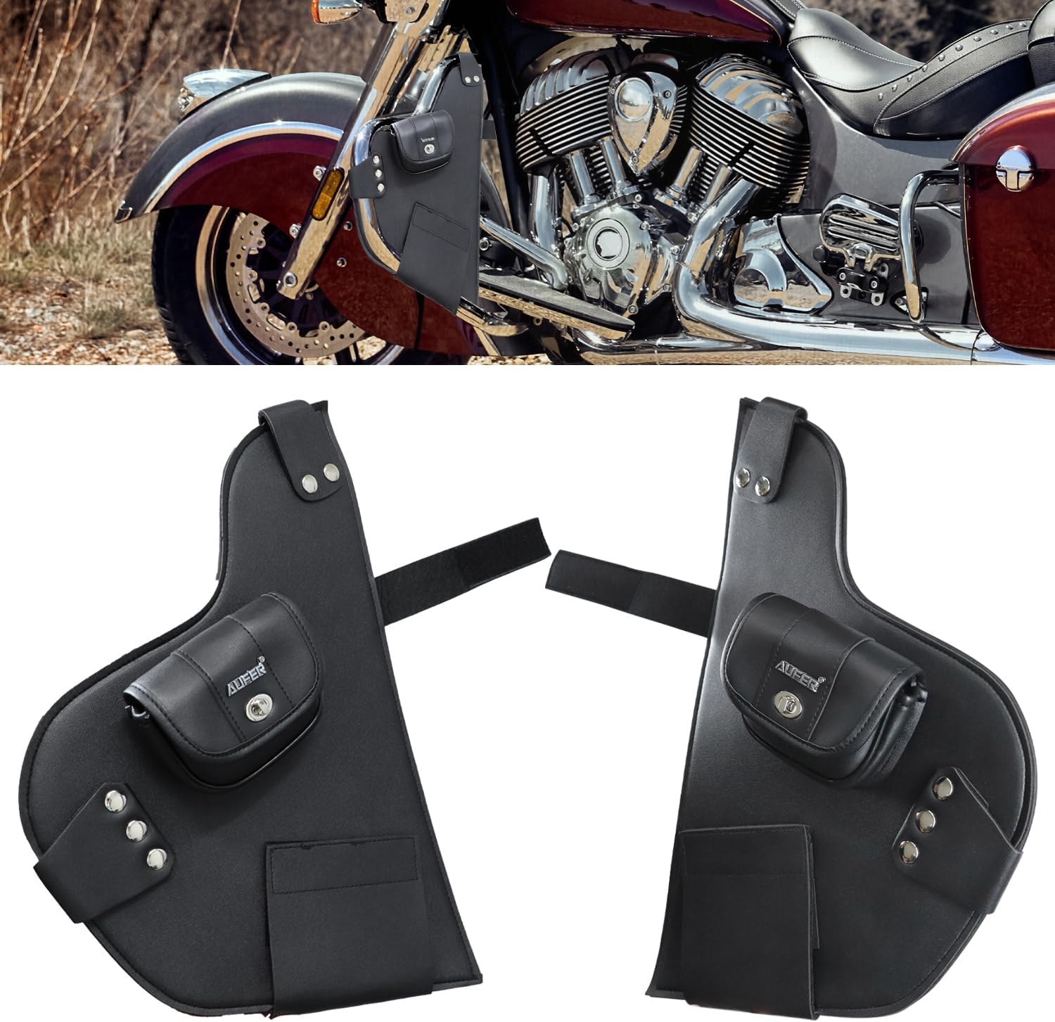 AUFER Motorcycle Highway Crash Bars Cover Soft Lowers Chaps Leg Warmer Bag Lower Wind Deflectors Engine Guard Bag Cover Compatible with for Indian Chief Chieftain Road Master Springfield 2014-Up