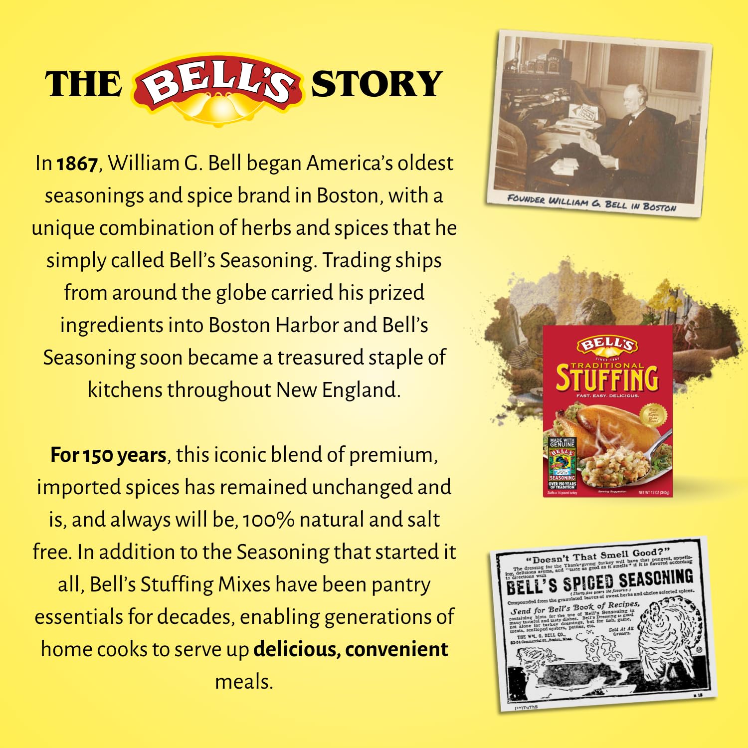 Bell's Traditional Stuffing Mix, 12 oz Box – Classic New England Recipe – Made with Bell's Seasoning – Ideal for Poultry, Pork & Holiday Meals