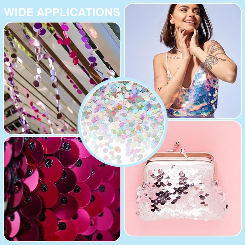 2400Pcs 6mm Flat Round Sequins for Crafts PVC Loose Sequins and Spangles Loose Paillettes Craft Sewing Sequin Mix Color Sequin Paillettes for DIY Decoration Garment Embroidery