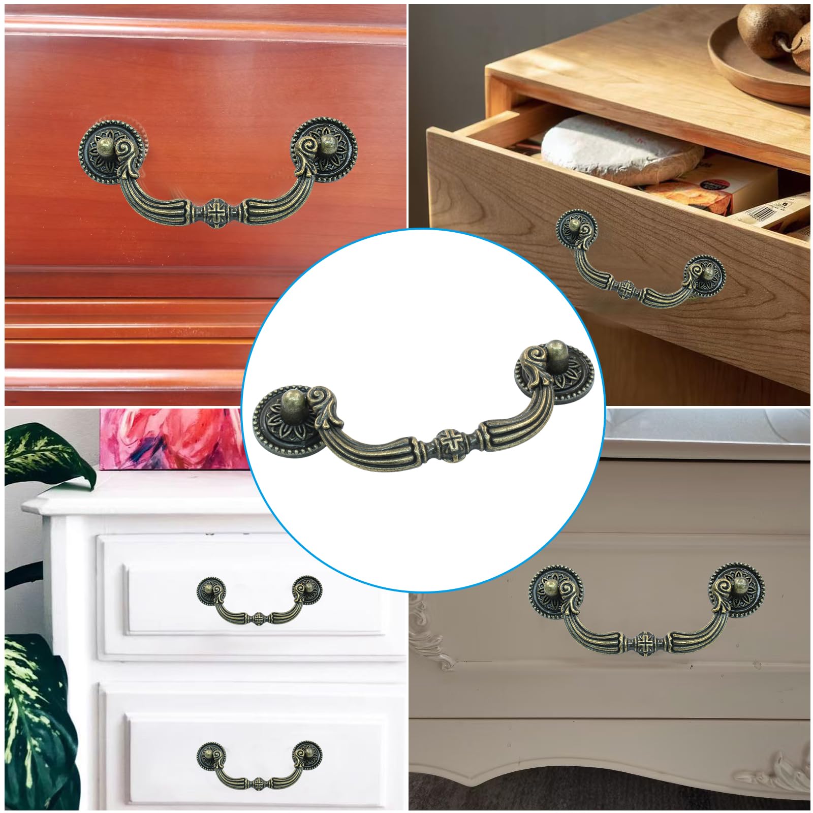 HAOWwW 3-1/2 Inch Centers Vintage Style Antique Bronze Bail Drawer Pull Drop Swing Handles Cabinet Knob Kitchen Hardware 3.5" 89 Mm Centers (NO.148