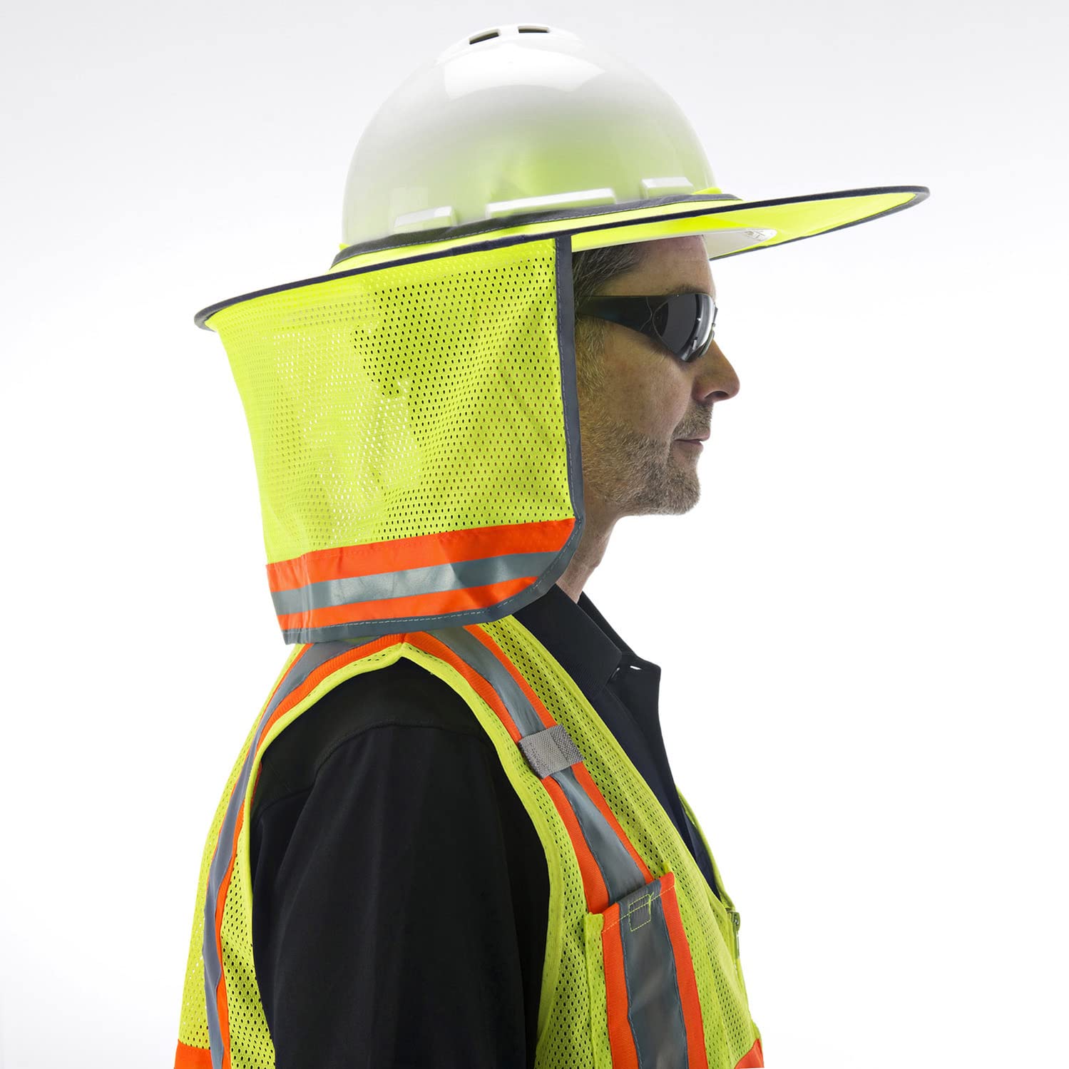 Cordova VHB101 Hi-Vis Lime Foldable Helmet Brim with Lime Mesh Neck Shade, Two-Tone Reflective Tape, Attached Storage Pouch, Yellow