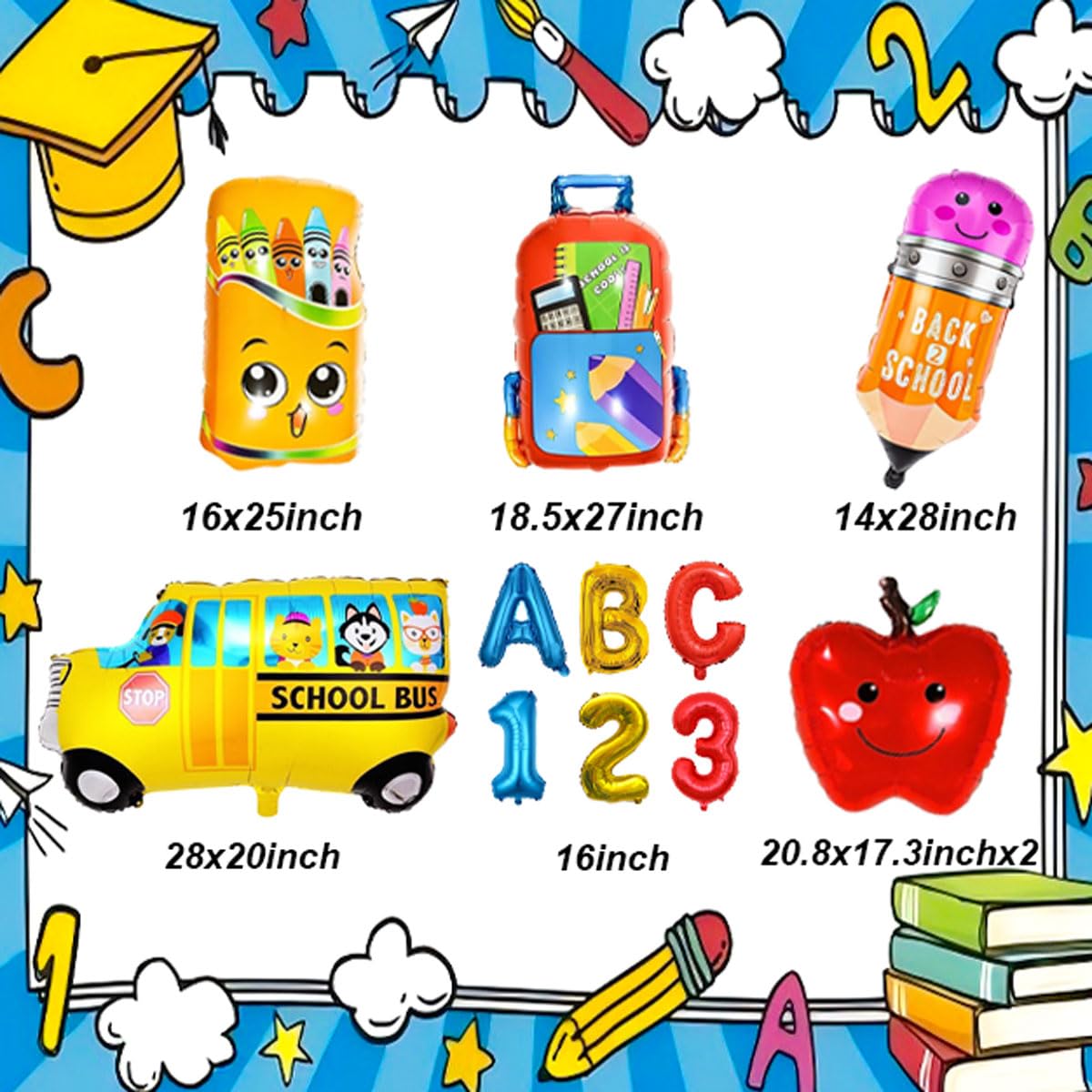 Back to School Balloons Set School Bus Balloon Pencil Balloons ABC Balloon for First Day of School Decorations 12pcs