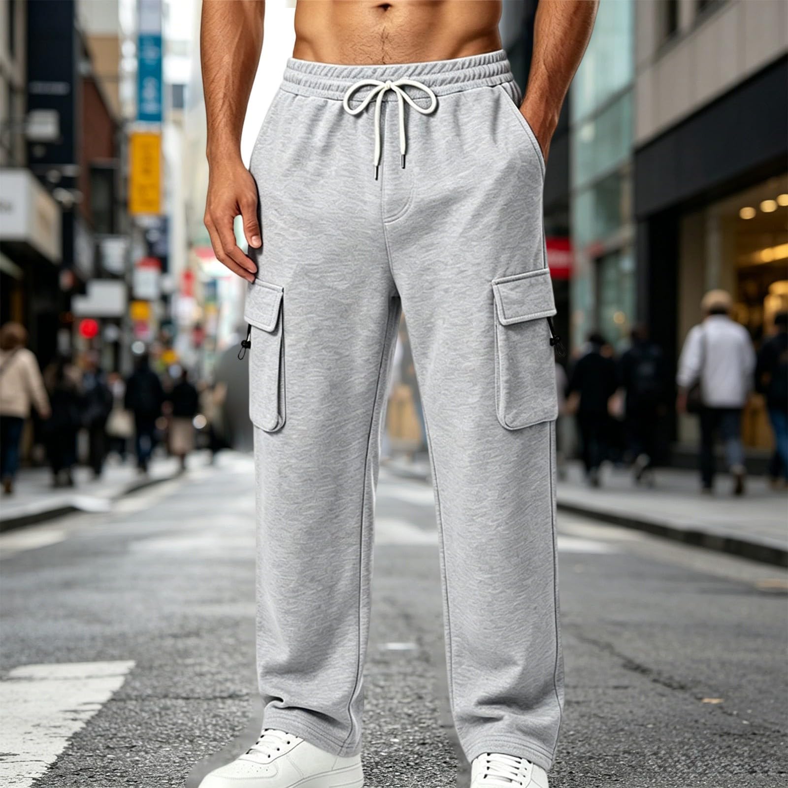 Pantaloni Sportivi Cargo Uomo,Pantaloni della Tuta da Uomo Pantalone Allenamento Dritti Pantaloni Palestra Vita Elastica Streetwear con Coulisse Abbigliamento da Casa Confortevole Streetwear