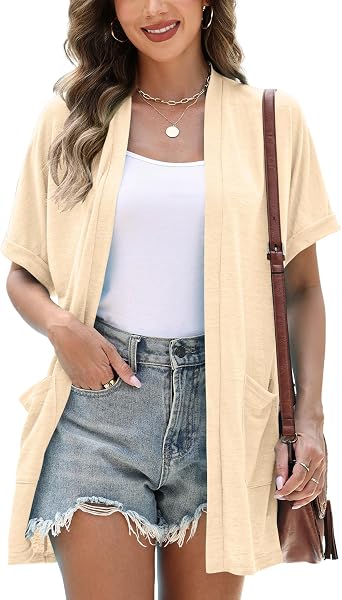 Micoson Womens Short Sleeve Cardigan 2026 Summer Fashion Top Casual Dressy Loose Lightweight Cardigans with Pockets