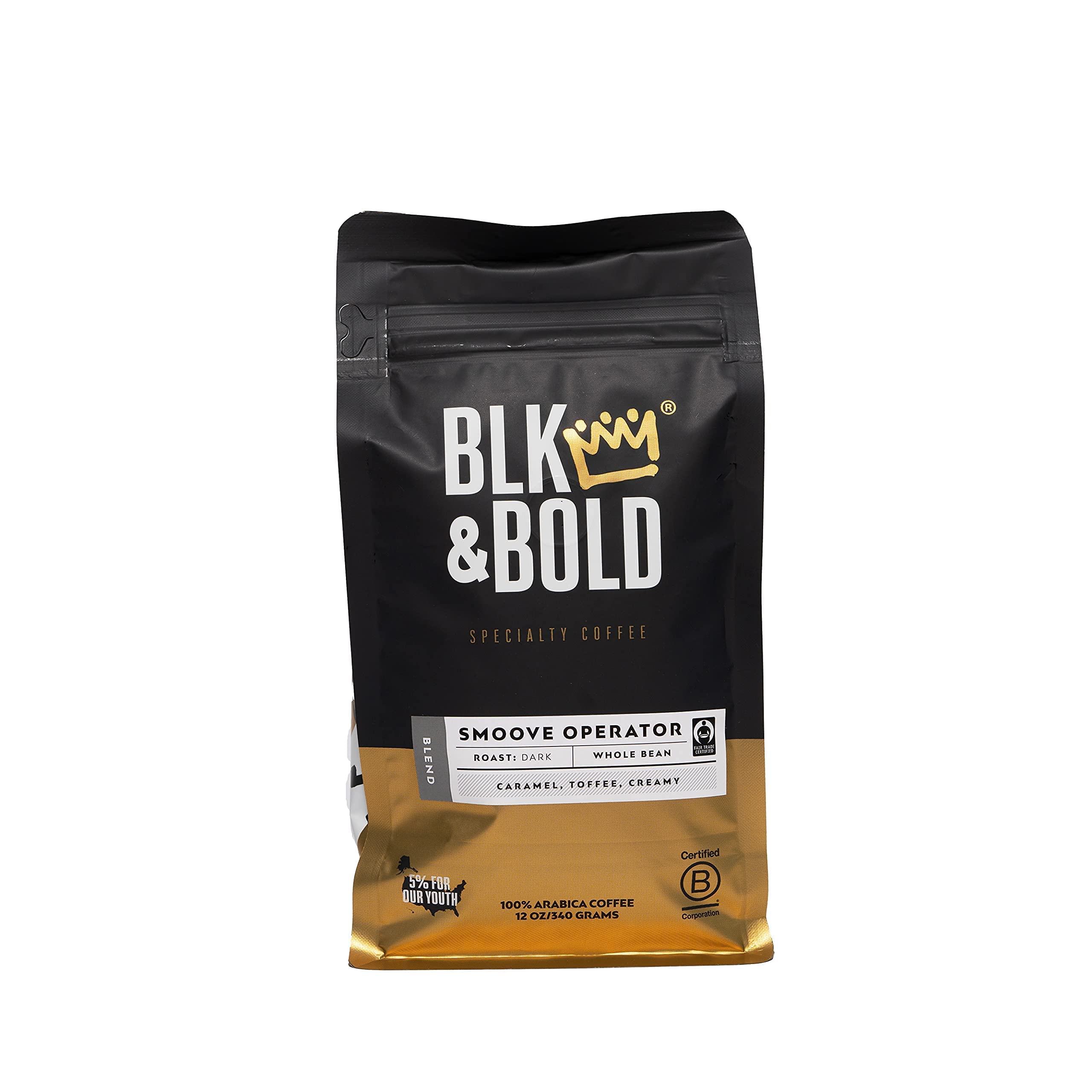 BLK & Bold | Smoove Operator Coffee Blend | Fair Trade Certified & Micro-Imported | Dark Roast | Whole Bean Coffee | 12 oz Bag 2 pack