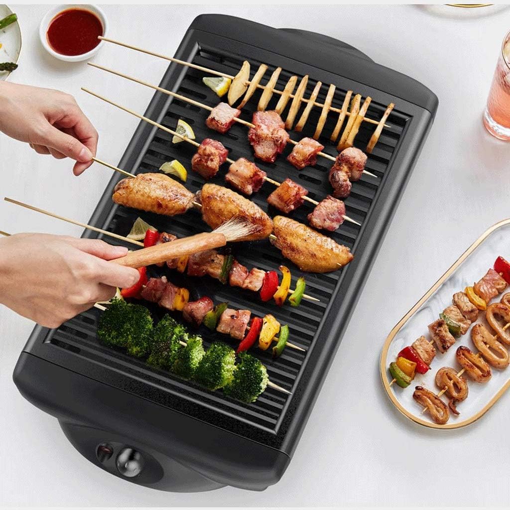 Electric Indoor Grill & Searing with BBQ Barbecue Oven Roasting Pan Temperature Control for Indoor/Outdoor Camp, 1200W、black