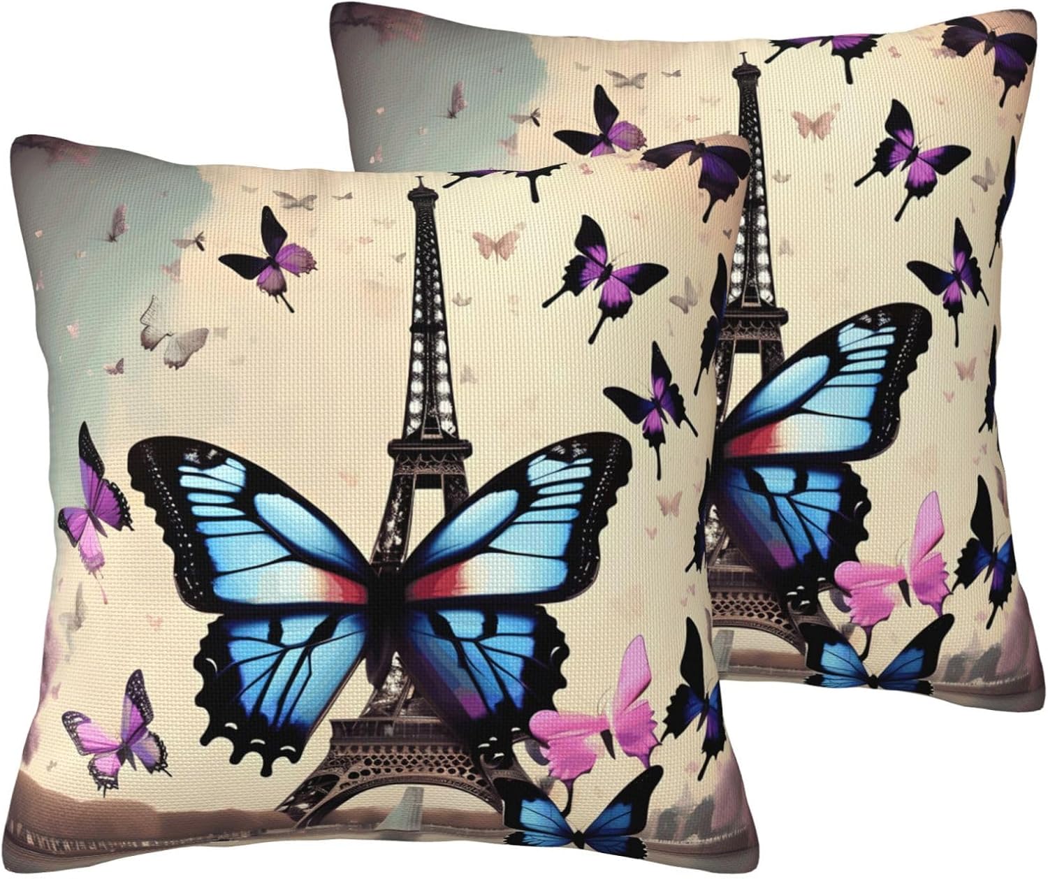 Romantic Paris Eiffel Imitation Linen Pillowcase -2 Sets, Fashionable Home Decoration, Used for Sofas, Gardens, beds
