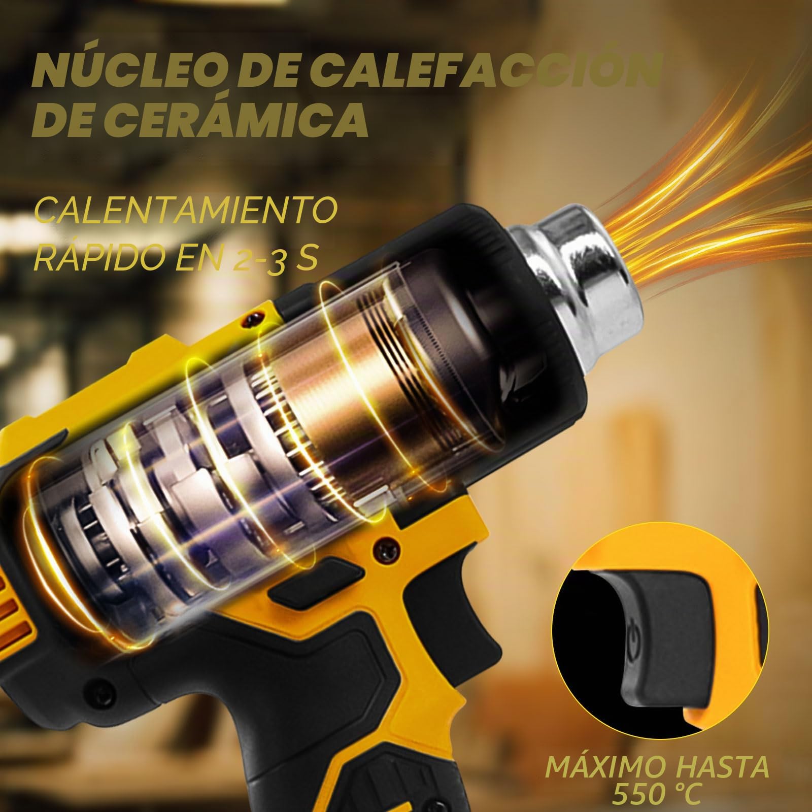 Pistola de calor inalámbrica para batería Dewalt de 20 V, pistola de aire caliente inalámbrica con 5 boquillas, 2 ajustes de temperatura máxima de 550 °C para tubos termorretráctiles, envoltura de