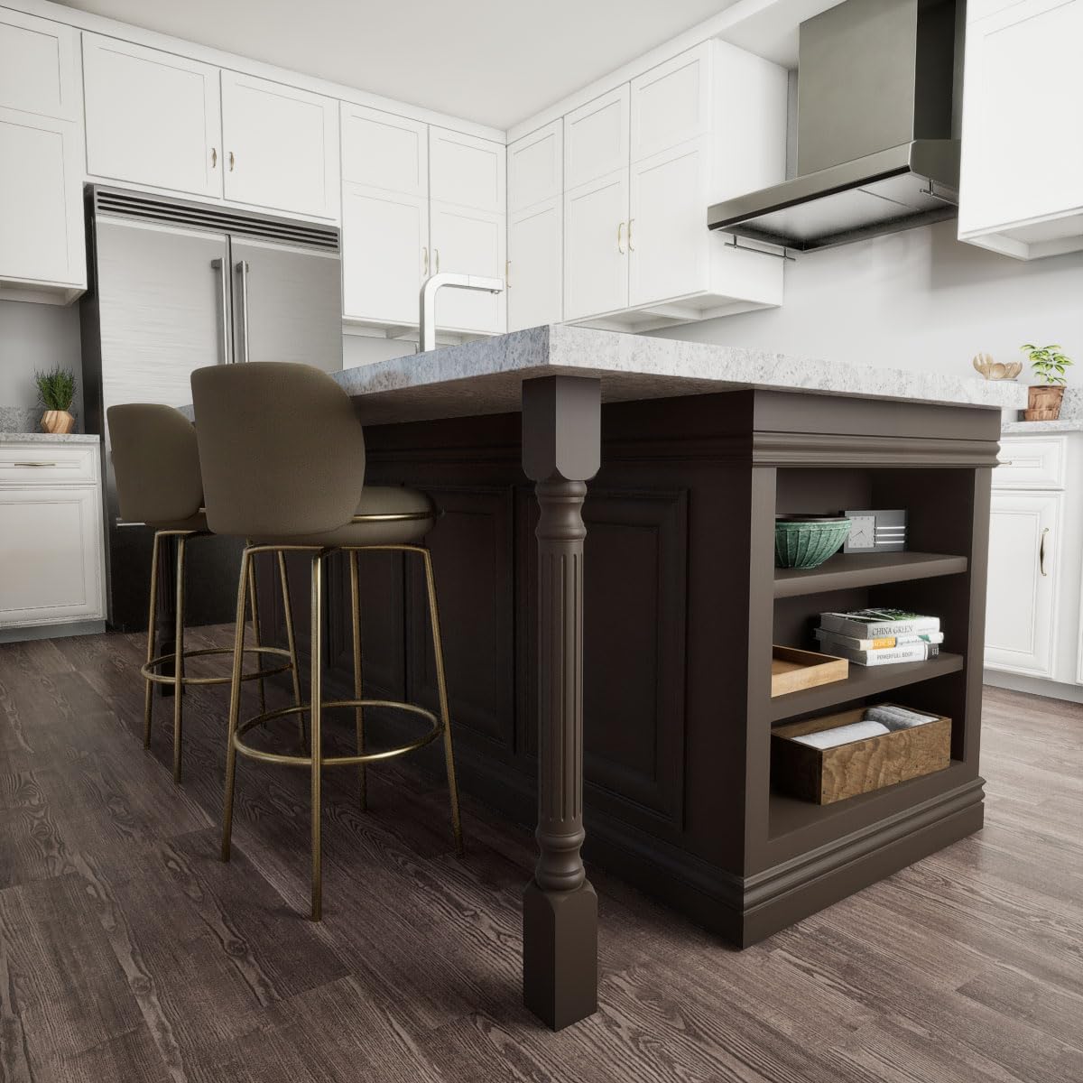 Ekena Millwork COL03X03X35RIRW Richmond Fluted Cabinet Column (Top Block: 6 1/8", Bottom Block: 7 1/8"), 3 3/4"W x 3 3/4"D x 35 1/2"H, Rubberwood