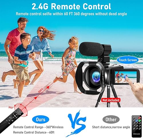 Miniatura 5 de SEREE TECH Videocámara de cámara de video 4K 48MP 60FPS 18X IR visión nocturna Cámara de 30 HD pantalla táctil para YouTube con 2 baterías