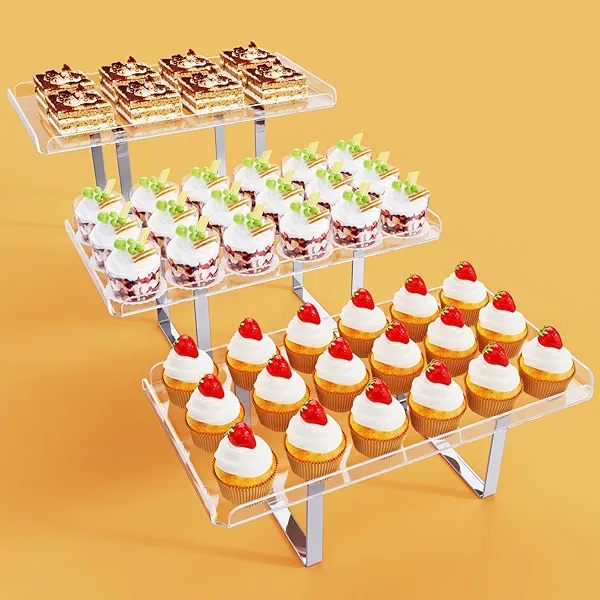 Bakzon 3 Pieces Cupcake Stand Holder, Clear Acrylic Dessert Table Display Set with Iron Support Legs for Birthday Candy Bar Décor Weddings, Parties Events