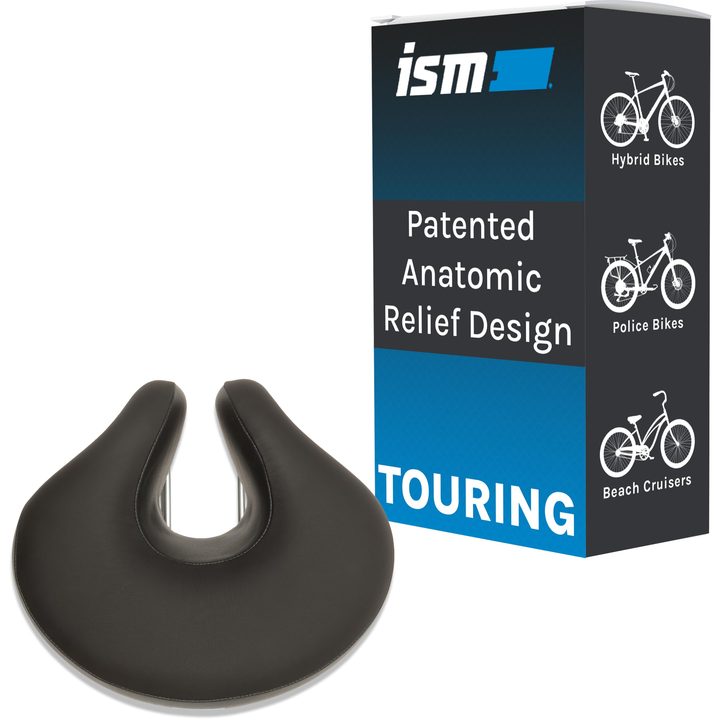 ISM Comfort Series Noseless Bike Saddle for Upright Riders - Anatomic Relief Bicycle Saddle for Hybrid, Police, Commuter Bikes, and Beach Cruisers -