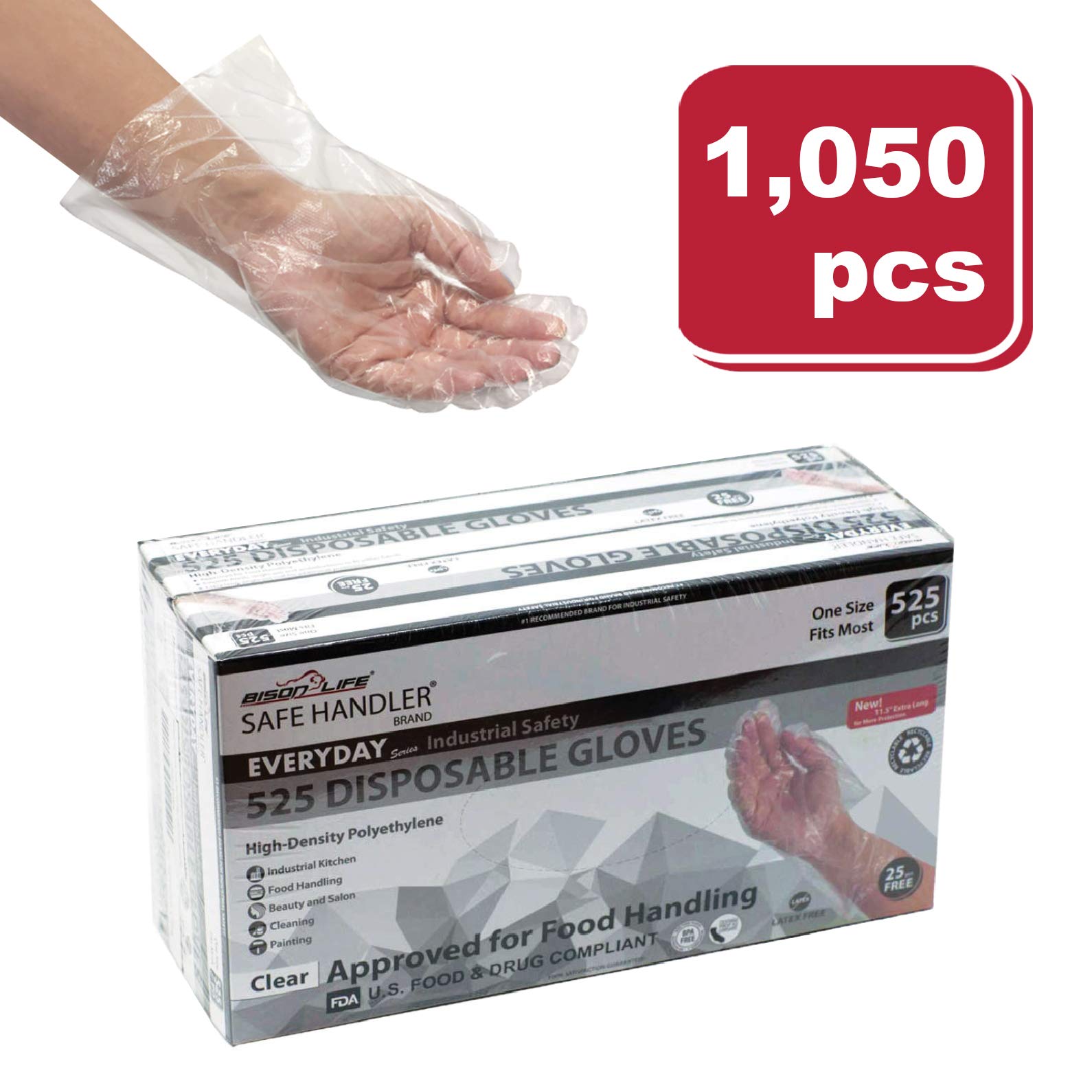 New Disposable Food Handling Long Cuff Poly Gloves | One Size Fits Most, 0.65g, 11.5"