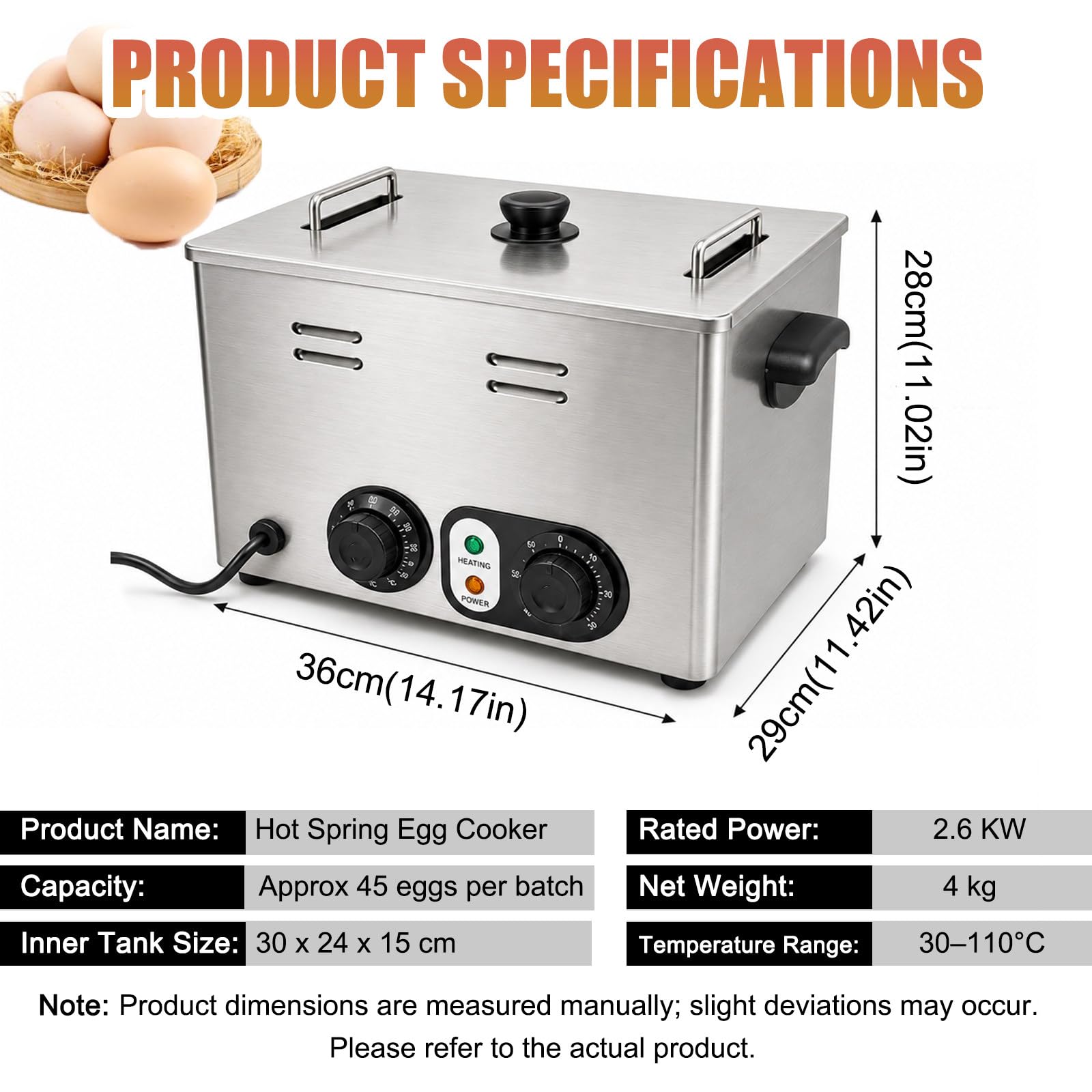 Cocedor Rápido de Huevos Capacidad 60/45 y Controles Ajustables B