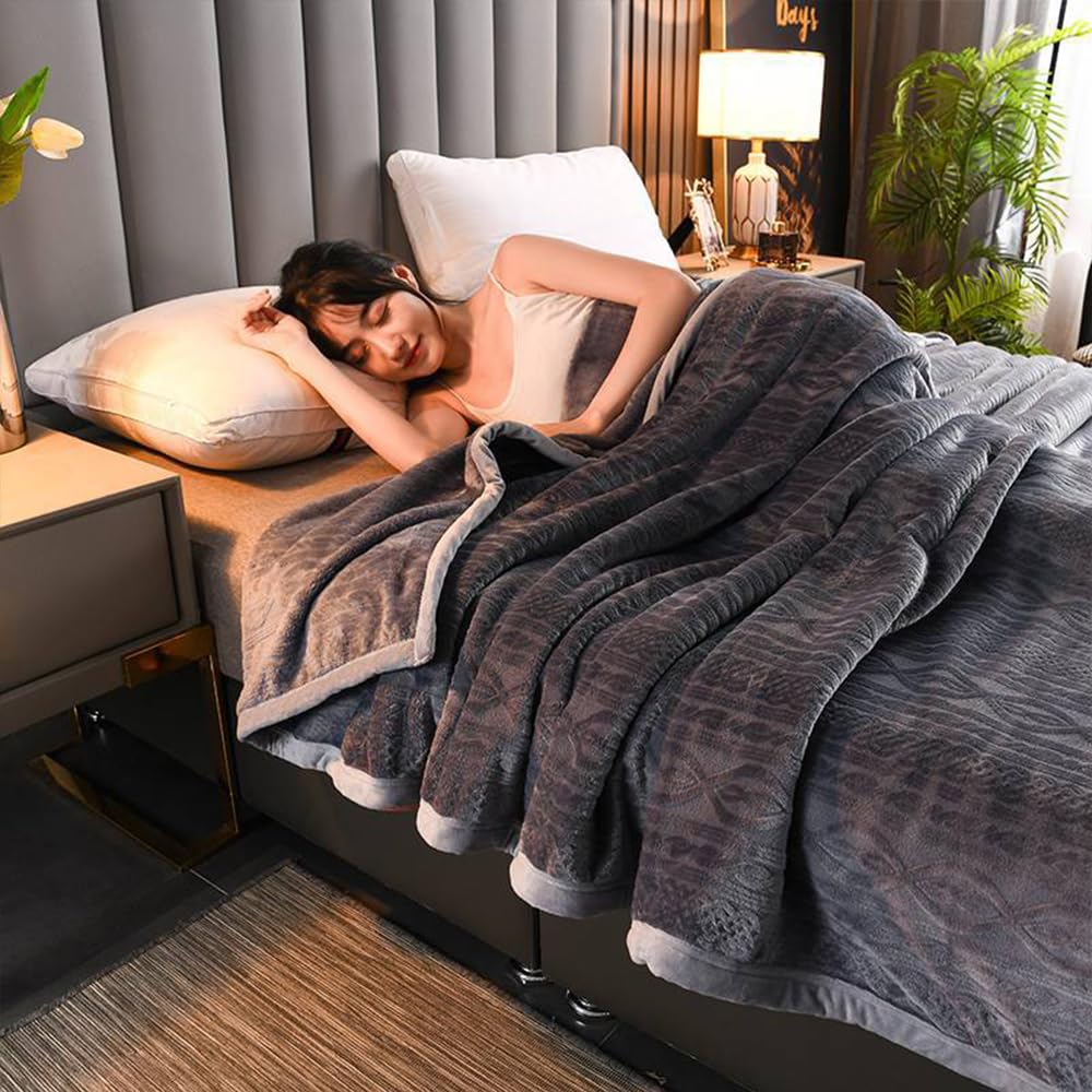 Super miękki koc królowej koralowy róż premium jedwabisty flanelowy polar 7D żebrowany żakard lekki koc na łóżko na wszystkie pory roku, B, 200 x 230 cm
