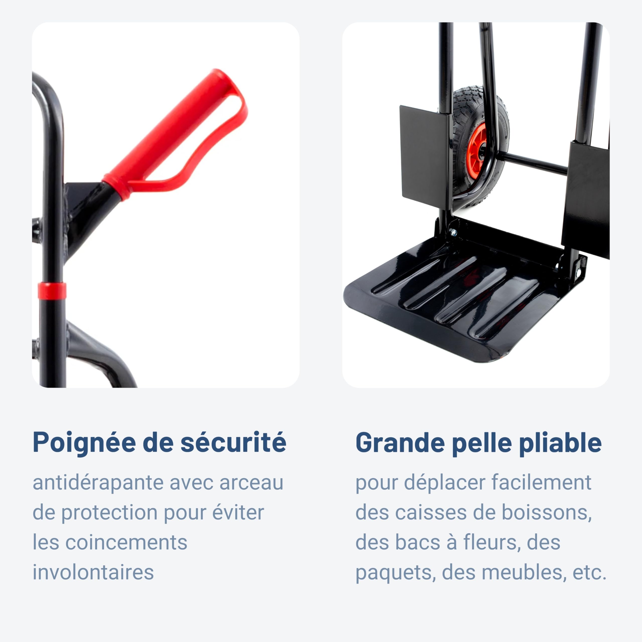 Pallit Diable Pliable 200 kg - Chariot de Manutention Pliant en Acier, Poignées Ergonomiques, Pelle 300x290 mm, Roues 250 mm, Diable Transport 9 kg Diablo-F