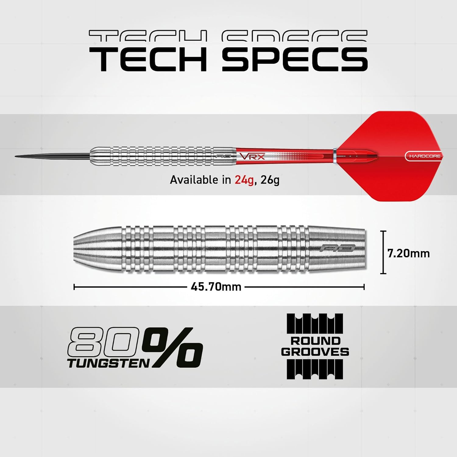 RED DRAGON Hell Fire B 24g, 26g - Tungsten Steeltip Darts Set with Flights & Stems